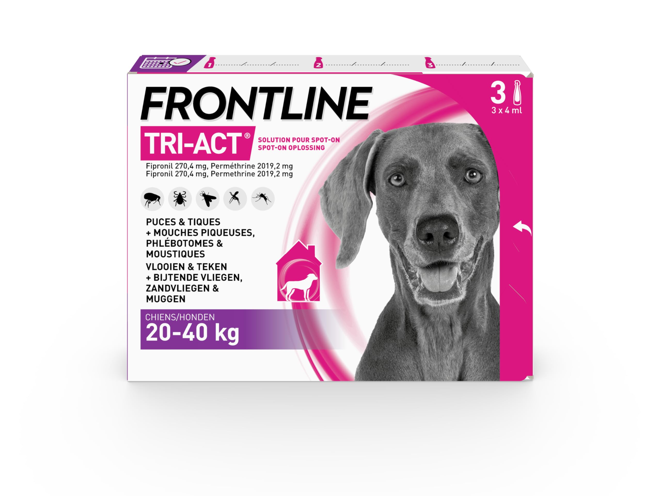 Frontline Spot-On Tri-Act Chiens 20-40 kg – 3 pipettes