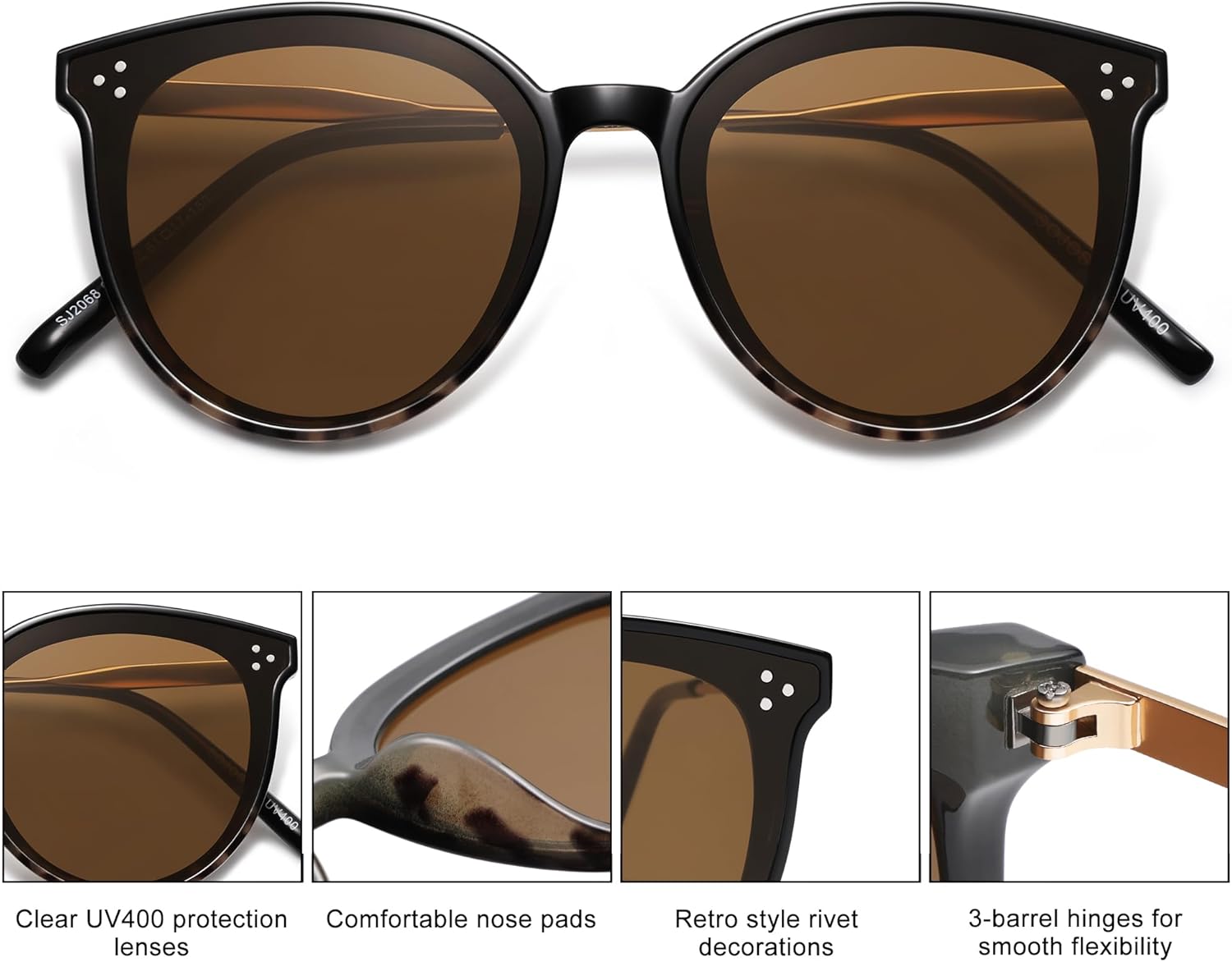 SOJOS Classic Trendy Round Sunglasses Womens Mens Oversized Large Shades UV400 Vacation Sunnies SJ2068 - Image 4