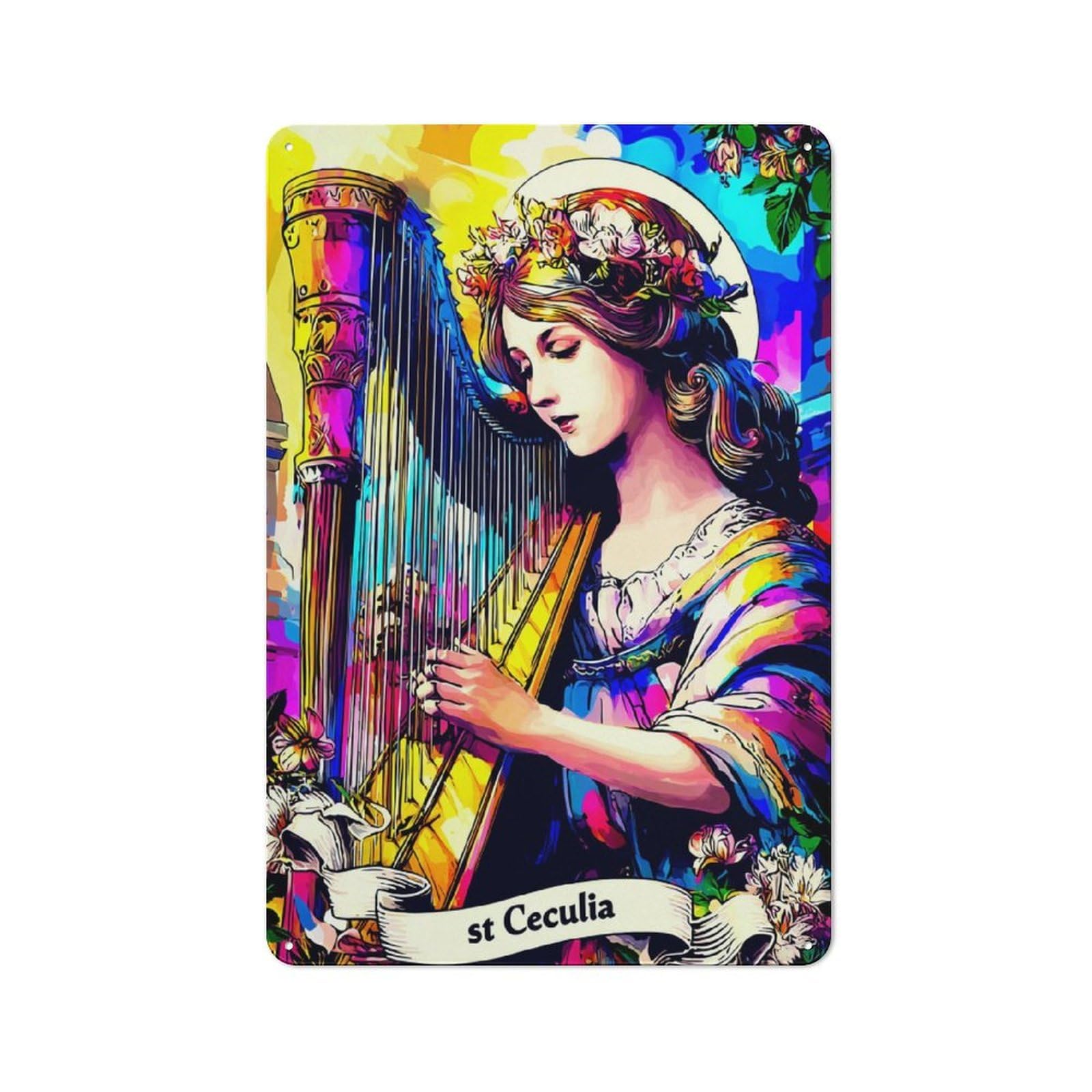 Junmoney Saint Cecilia's Harp Symphony -2 Metal Sign 30X20cm, Vintage Bar Wall Plaque For Diner, Restaurant, Shed Or Kitchen