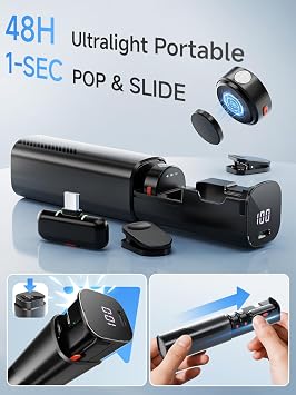 Wireless Lavalier Microphone for iPhone 15/16 & Android with USB-C Plug-Play, Mini Microphone with Noise Reduction, 360 Pickup, 36H Charging Case for Video Recording,Live Streaming, YouTube, TikTok