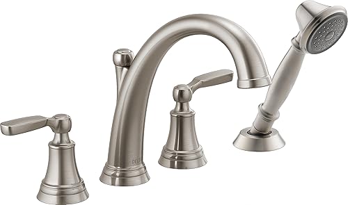 Delta Faucet T4732-SS Woodhurst - Bañera romana con borde de ducha de mano, acero inoxidable (la válvula se vende por separado)