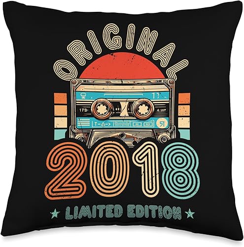 Retro Limited Edition 2018 Cassette Tape 6th Birthday Throw Pillow