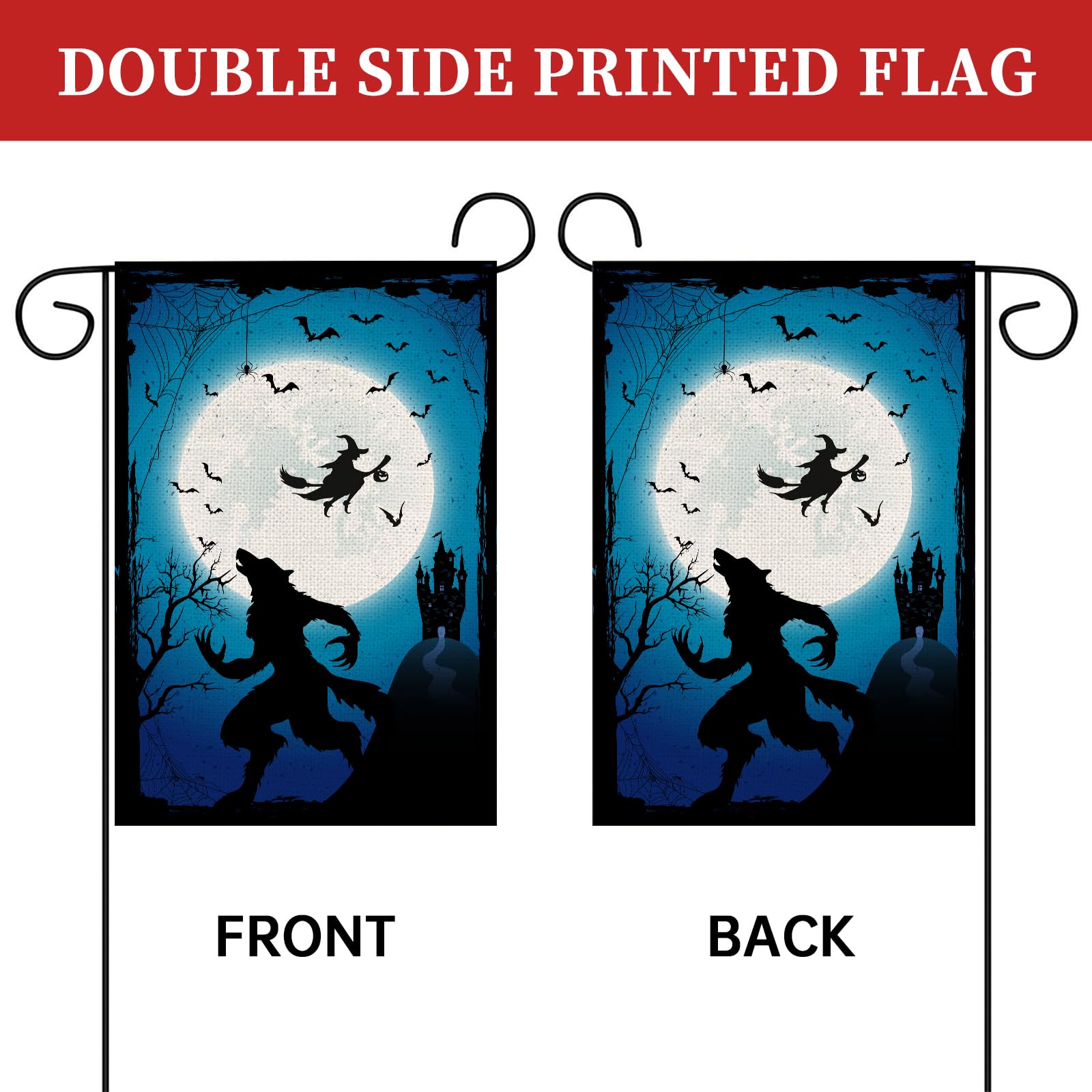 RLCMO Halloween-Gartenflagge Mit Werwolf & Fledermaus – 30,5 X 45,7 Cm, Doppelseitig, Wetterfest, Für Draußen