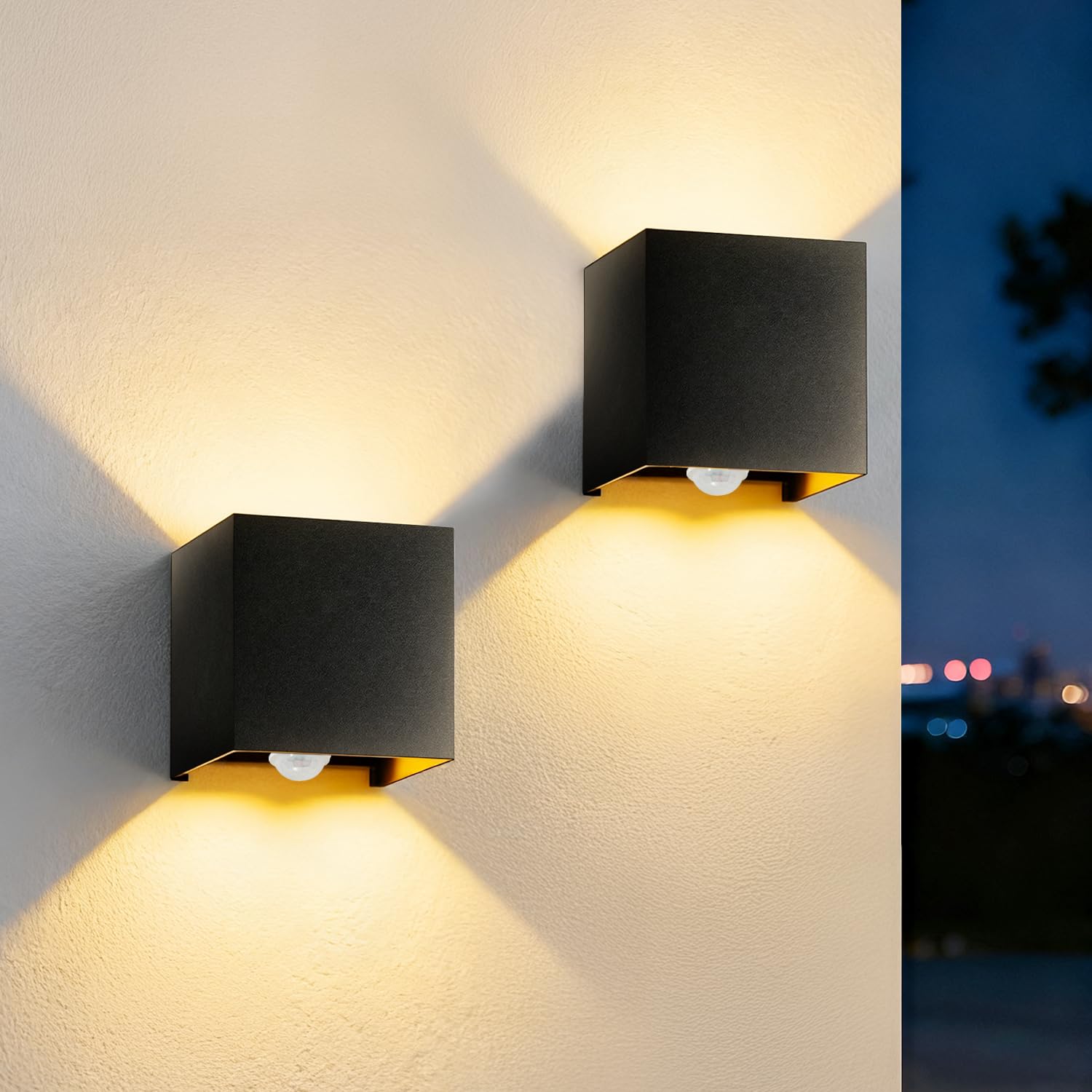 EBION LED Wall Lights with Motion Sensor,Up and Down Lights Outdoor IP65 Waterproof,8W 3000K PIR Outside Wall Lights with Adjustable Beam,Aluminum Indoor Black Wall Lamp for Porch,Living Room,2 Pack