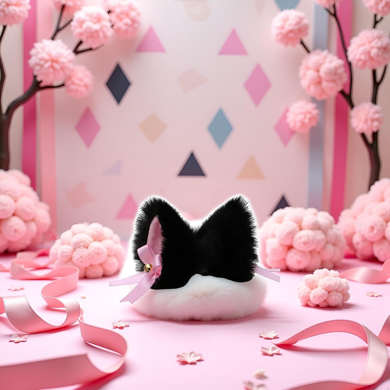 2Pcs Cute Pink and Black Cat Ears Hair Clips Pins Hairpin Anime Lolita Cosplay Headwear Neko Cat Ears Headpiece Halloween Hair Accessories Headbands Hats and Caps