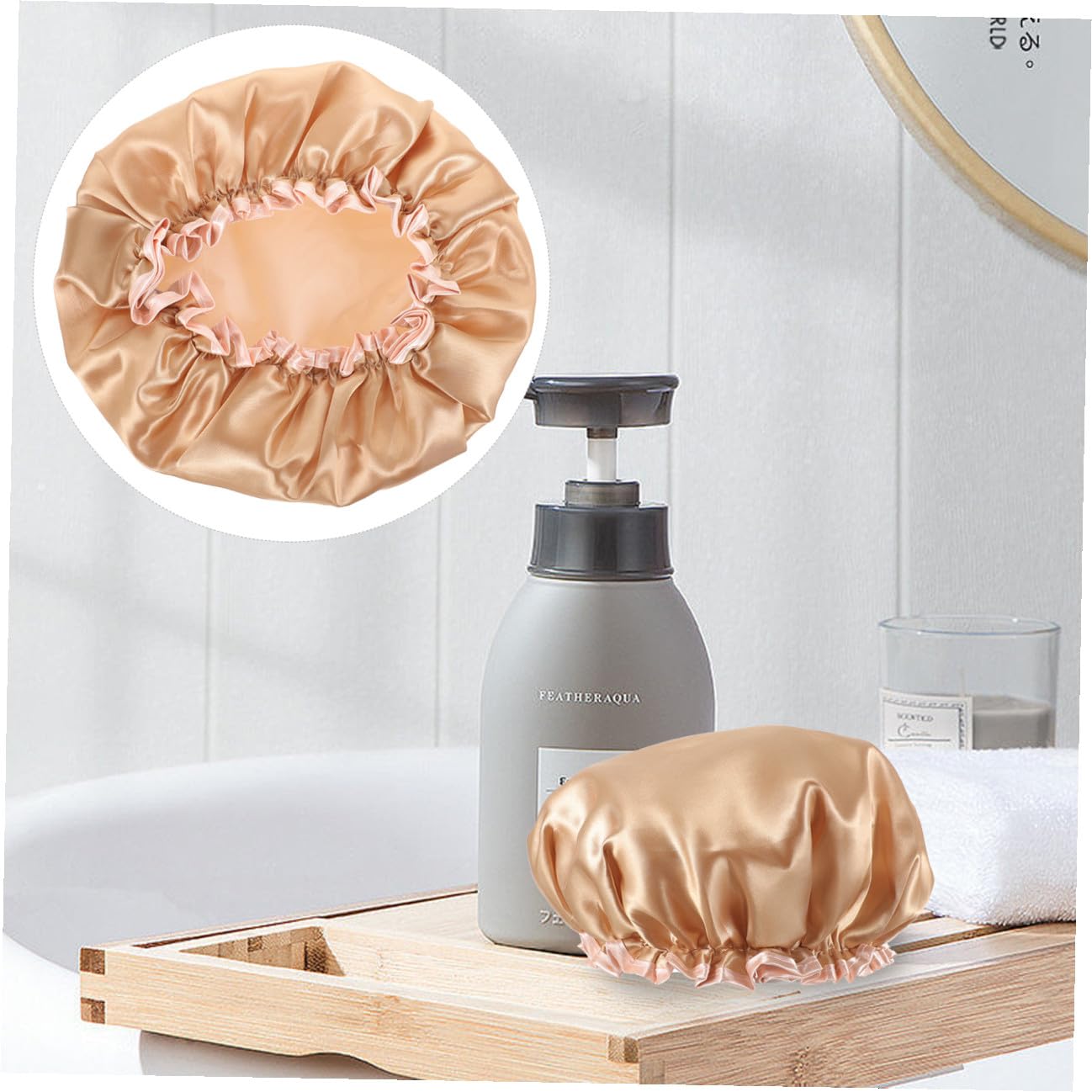 Healeved 4piezas Gorro De Ducha Para Mujeres Gorro De Baño Reutilizable Banda Elástica Capucha De Ducha Transpirable Para Pelo Para Sauna y Spa Color Champán