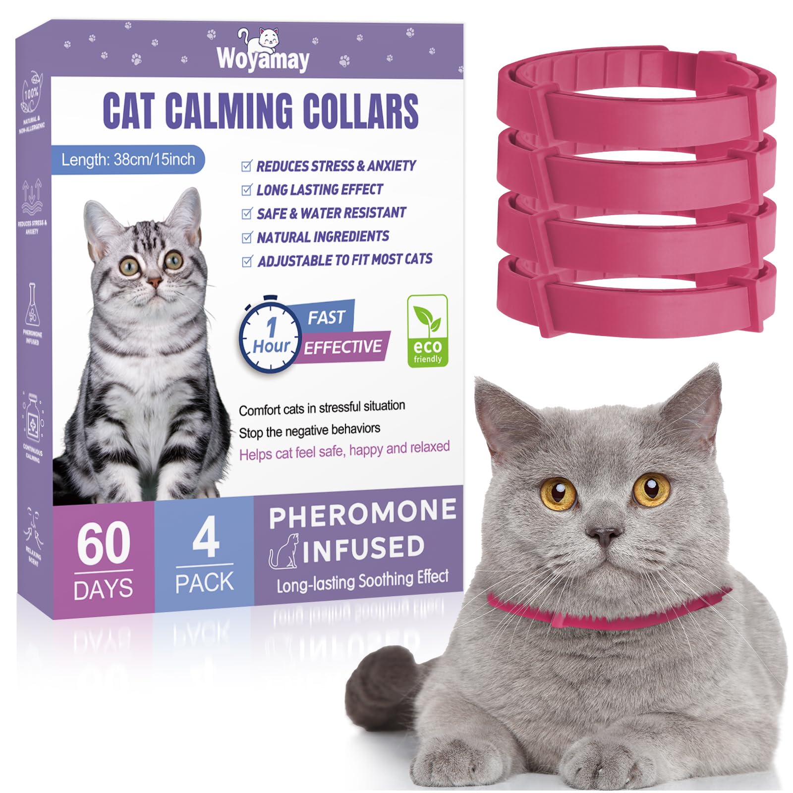 Feliway Spray 4-Pack Calming Collars For Cats Anxiety Relief