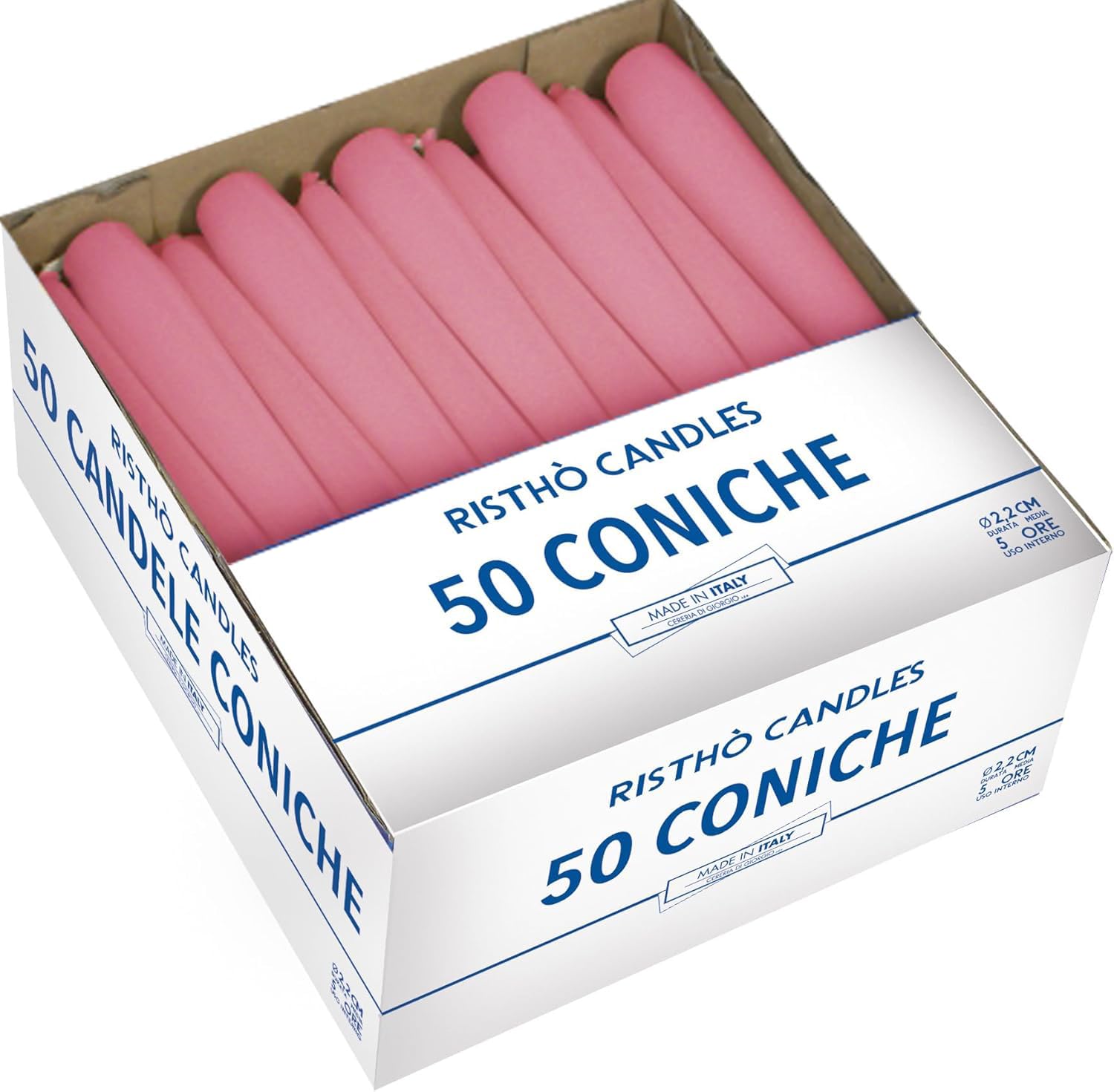 Cereria Di Giorgio 50 świec stożkowych - średnica 2,2 cm, wysokość 25 cm, kolor antyczny róż - czas palenia 7 godzin - standard dla świeczników