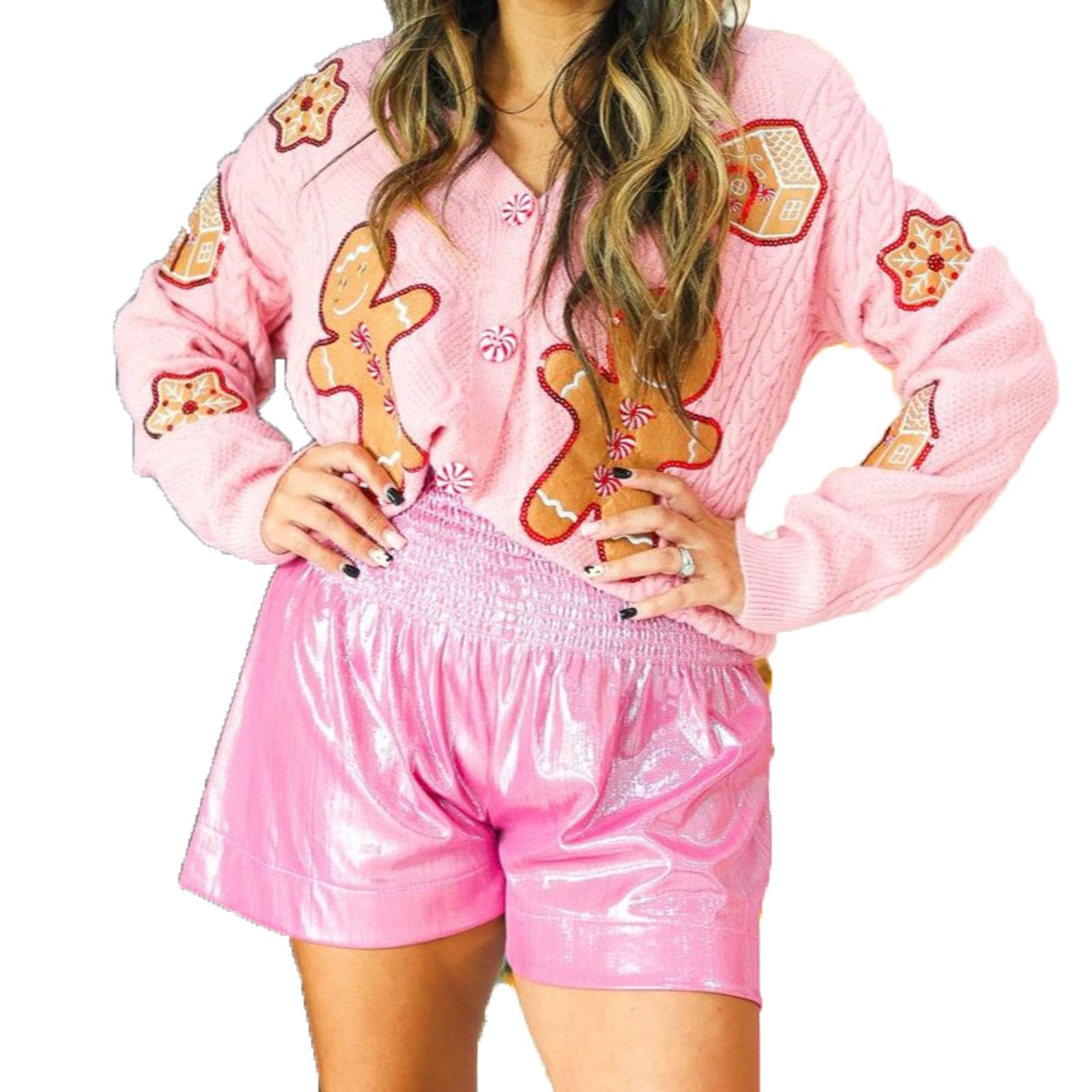 Women Christmas Sequin Cardigan Sweaters Y2k Graphic Long Sleeve Button Down Open Front Sweatshirt Holiday Top