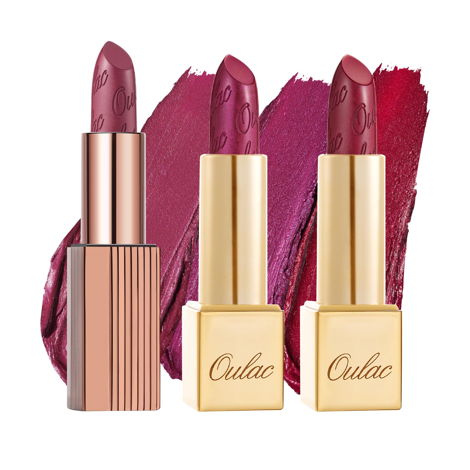 Oulac Burgundy Metallic Shine Lipstick Set, Lip Set for Women Red Lip Color Kit, Creamy Formula, Full Coverage