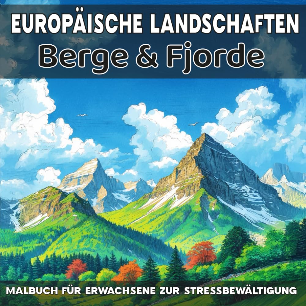Europäische Landschaften: Berge & Fjorde - Malbuch für Erwachsene zur Stressbewältigung: 40 einzigartige Naturlandschaften zum Ausmalen