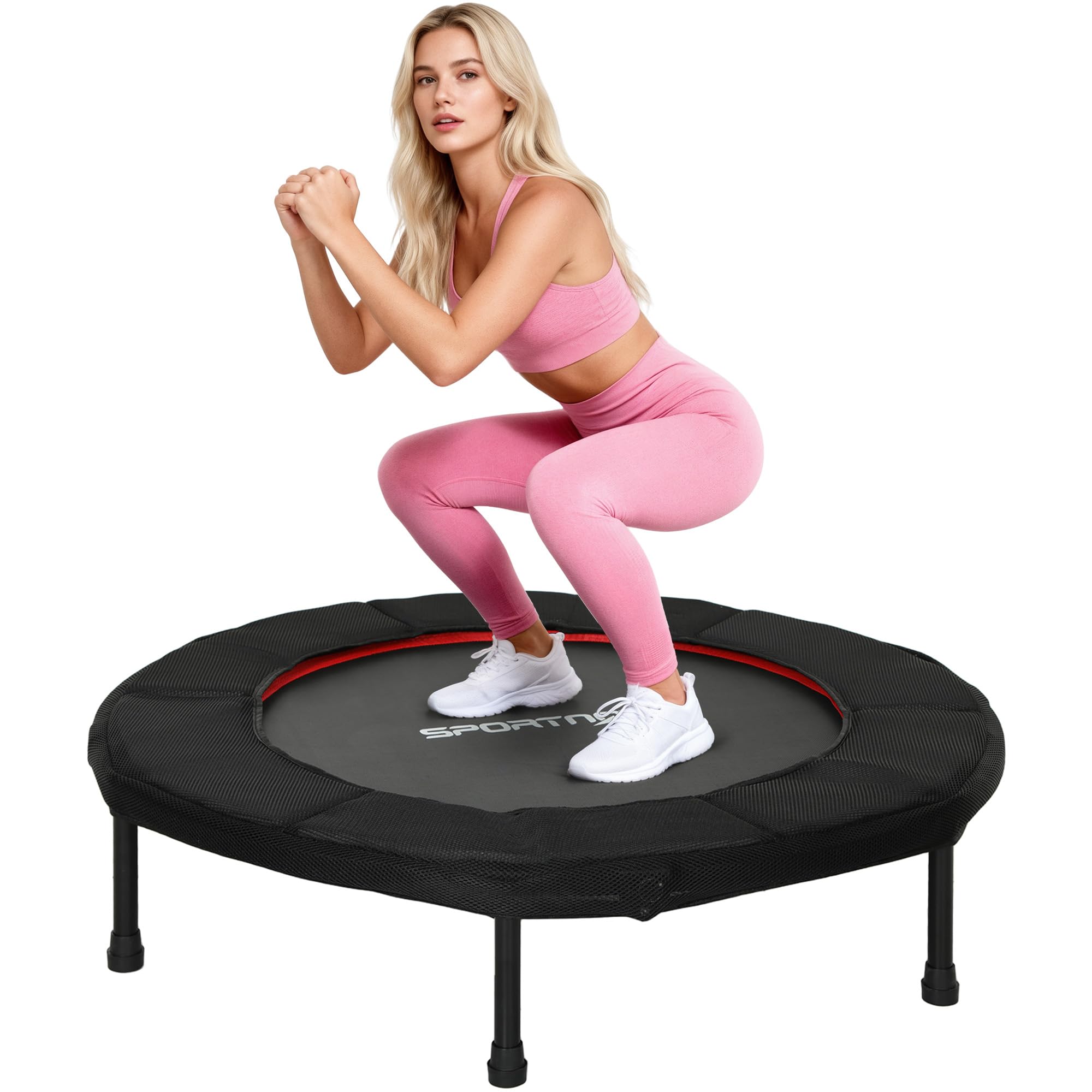 SPORTNOW Trampolino Fitness Ø102 cm Trampolino Elastico Pieghevole con Telaio in Acciaio Antiscivolo Carico 100 kg per Allenamento Gambe Corpo a Casa Ufficio Palestra