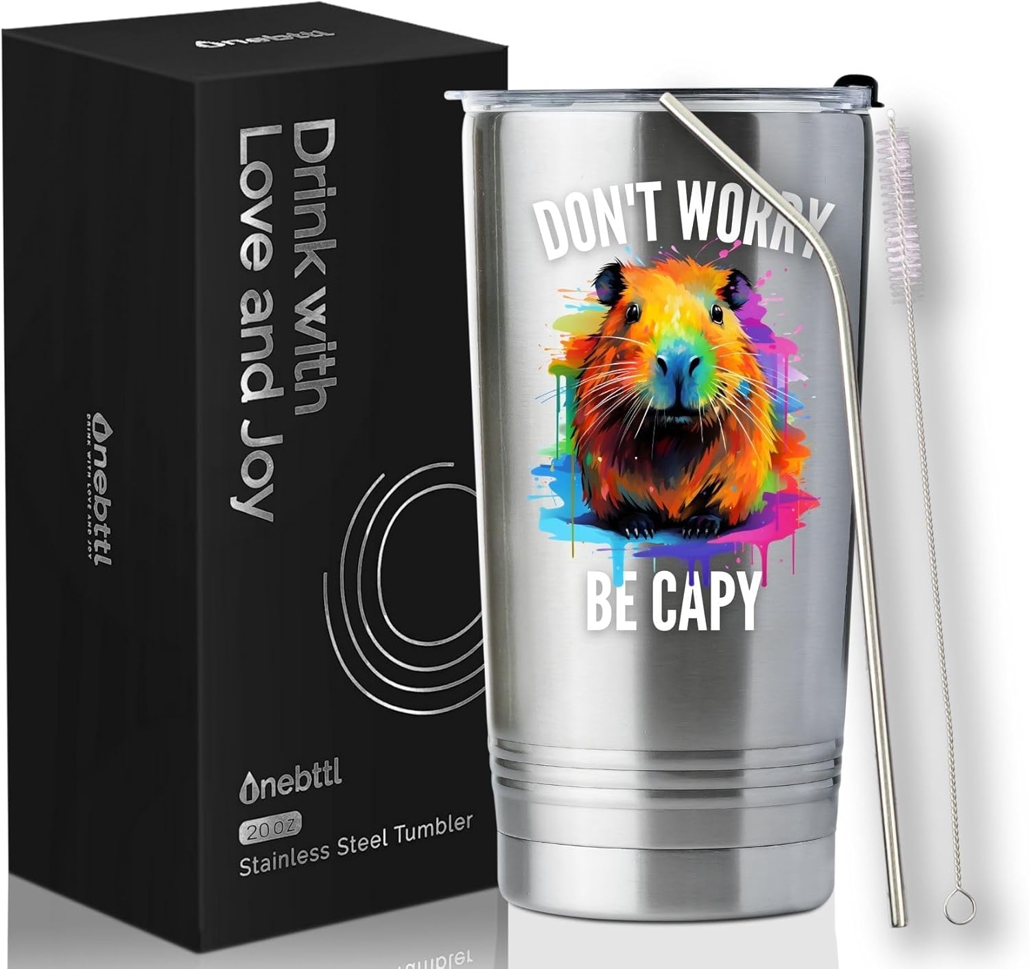 Onebttl Capybara Gifts, Don't Worry Be Capy, Capybara Gifts for Girls, Women, Capybara Lovers, Stainless Steel Tumbler 20OZ