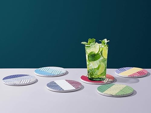 Miniatura 3 de Juego de posavasos de silicona negra y posavasos de cerámica, paquete de 6 posavasos negros en soporte más 6 tapetes absorbentes con parte trasera