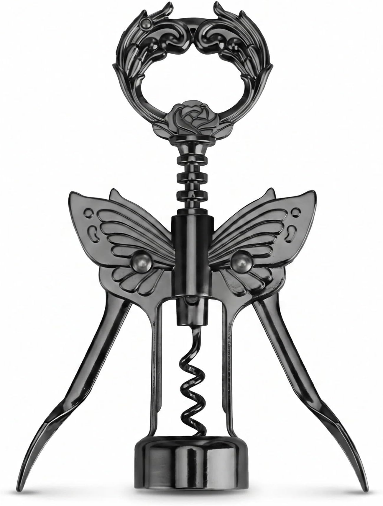 Wine Opener, 3 in 1 Zinc Alloy Premium Wing Corkscrew Wine Bottle Opener with Multifunctional Bottles Opener and Serrated Foil Cutter for Wine and Beer (Black)