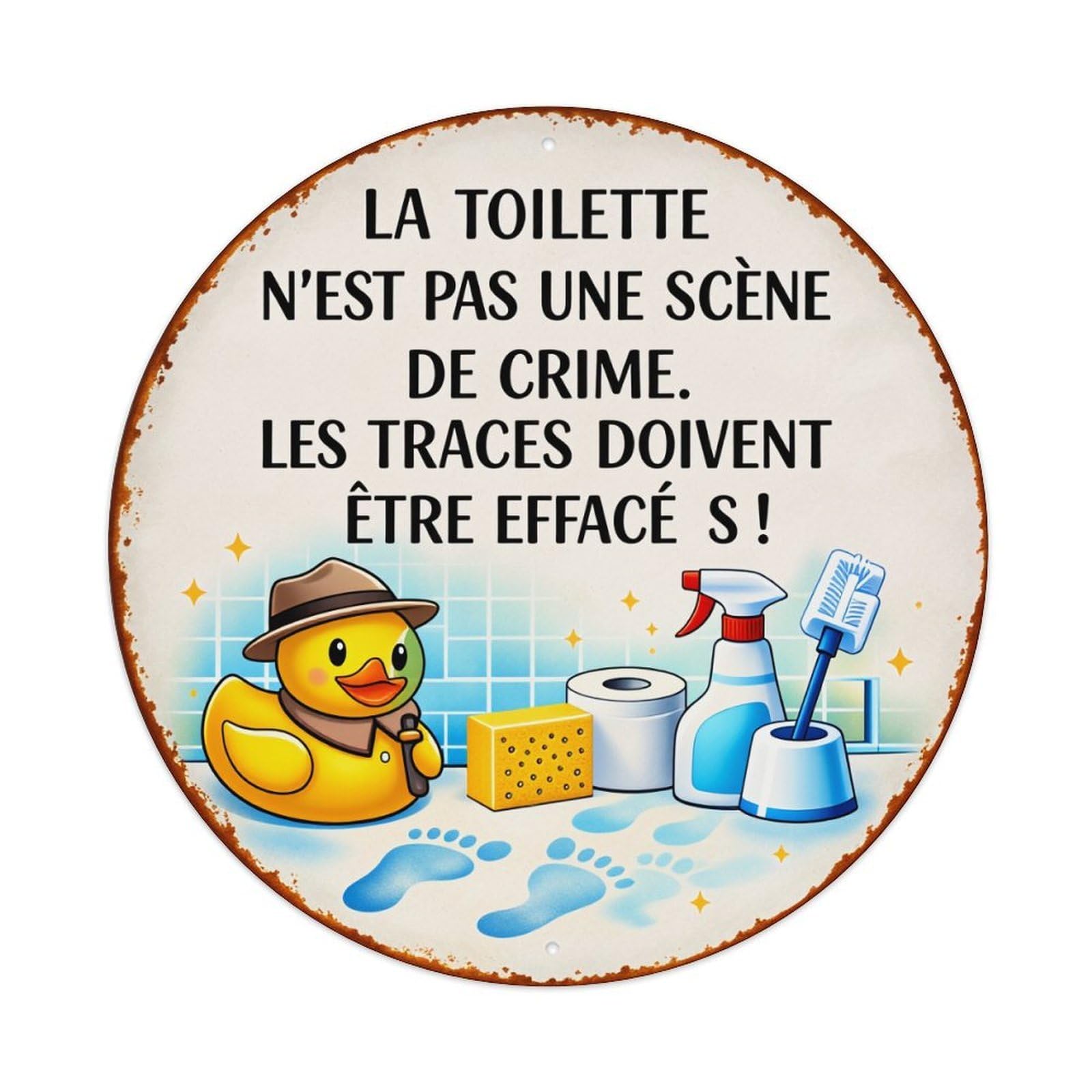 Duck Detective Cleaning Tools Footprints Metal Tin Sign Vintage Garden Bedroom Cafe Bar Man Cave Home Wall Decor Metal Poster 8x8 inches