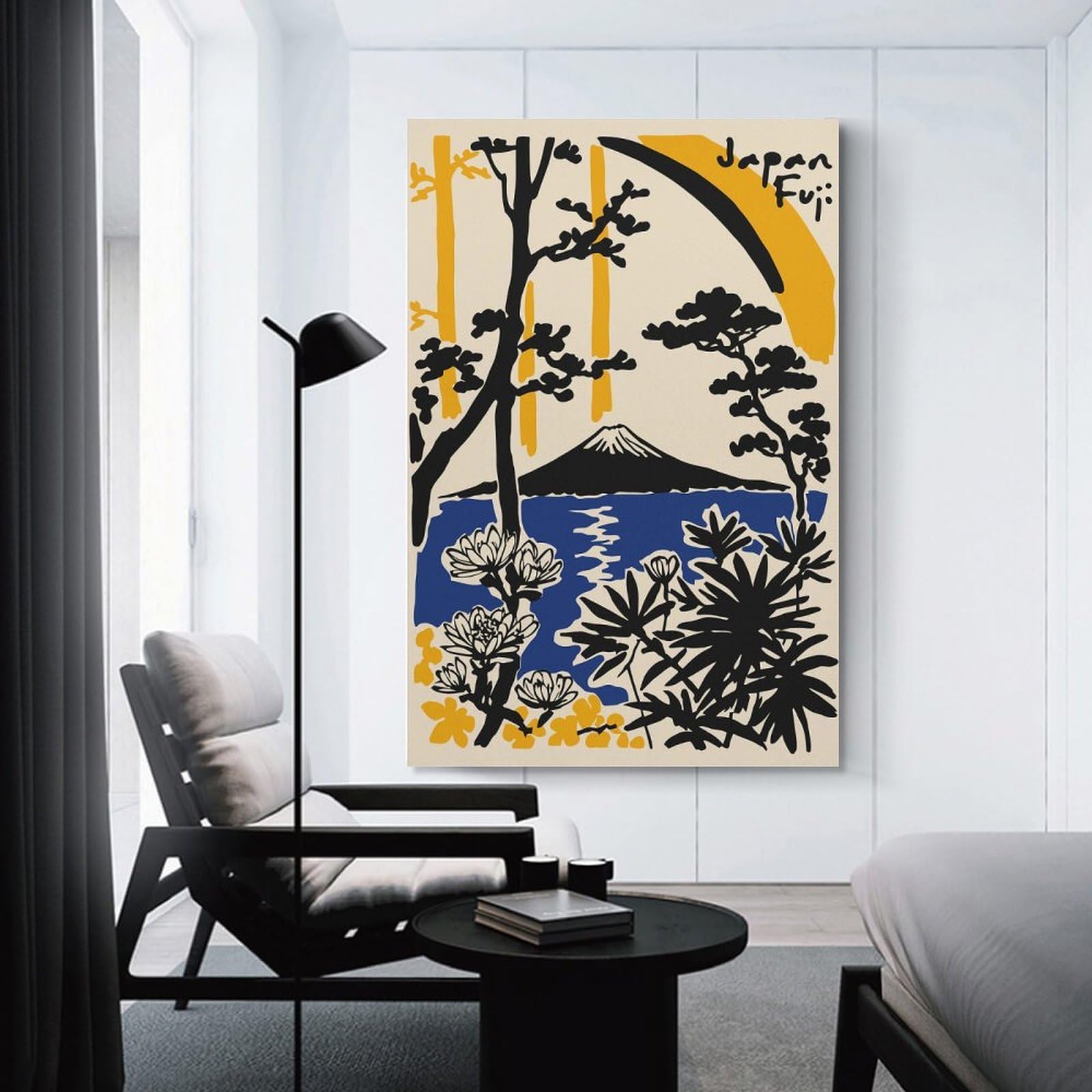 Junmoney Unframe-Style-2 Mount Fuji Landscape Illustration Canvas Wall Art, 24X36inch(60X90cm), For Bedroom, Guest Room Or Reading Nook, Decorative Wall Art For Cosy Rooms