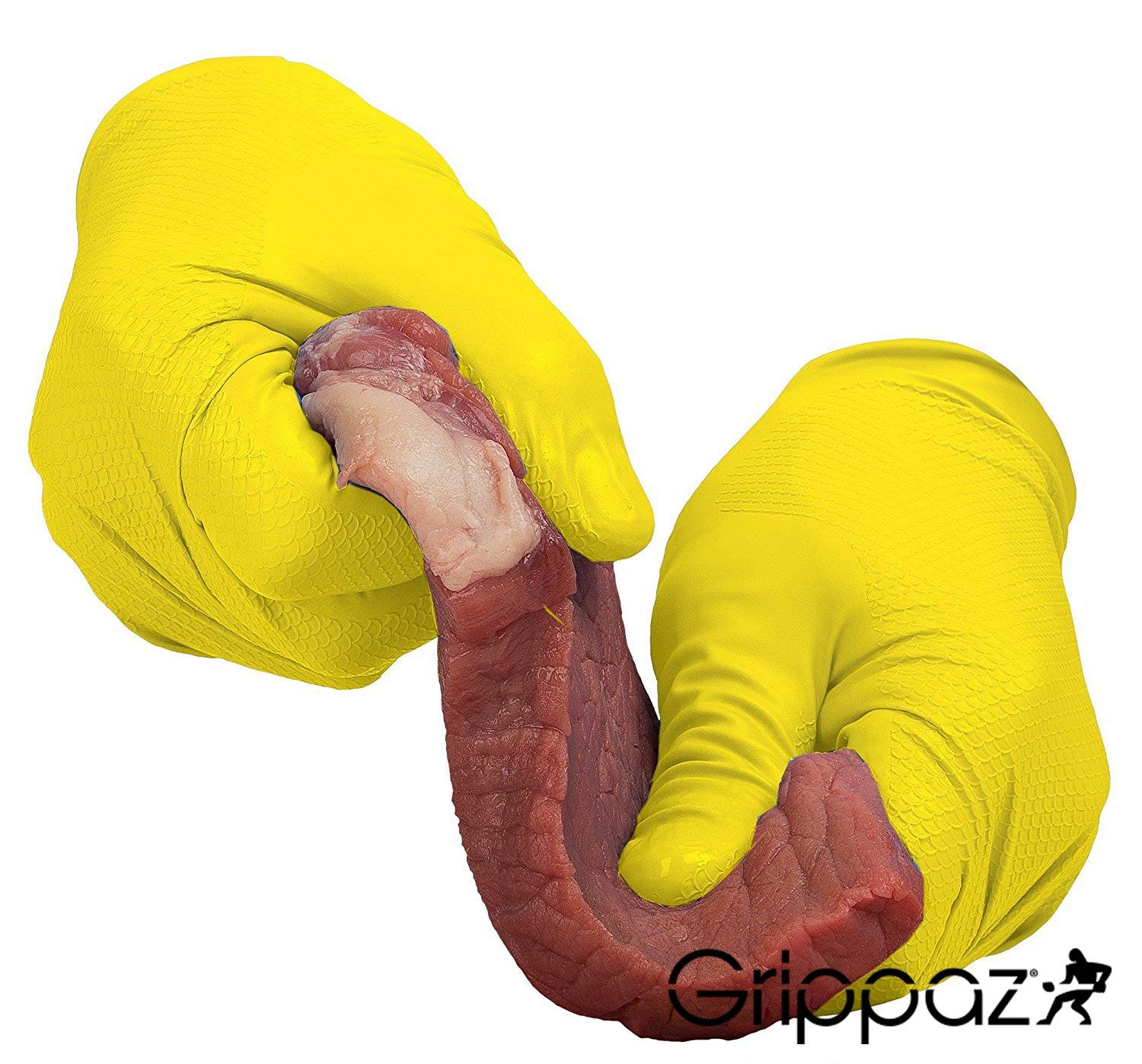 Grippaz Work-Inn Nitril-Handschuhe Gelb 30cm (50 Stück) | Größe XXL | latexfreie Arbeitshandschuhe extrem robust & rutschfest | ohne Puder patentierte Schuppenprägung | Einweghandschuhe + hygienisch