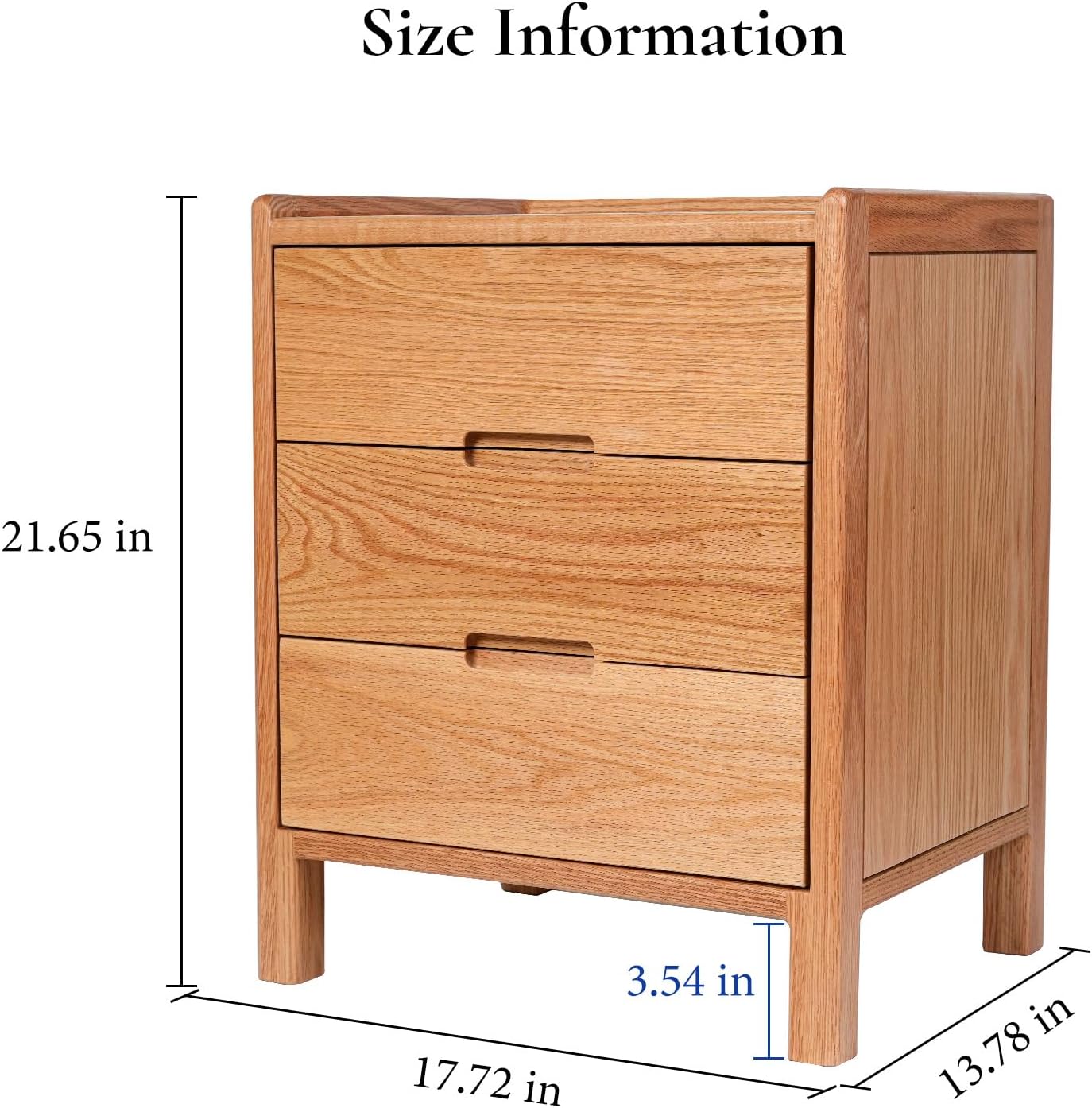 Nightstand, Solid Wood Small End Table w/3 Drawers, Modern Bedside Tables, Mid Century Night Stand, Bed Side Table, 15.75" W x 13.78" D x 21.65" H (Natural)