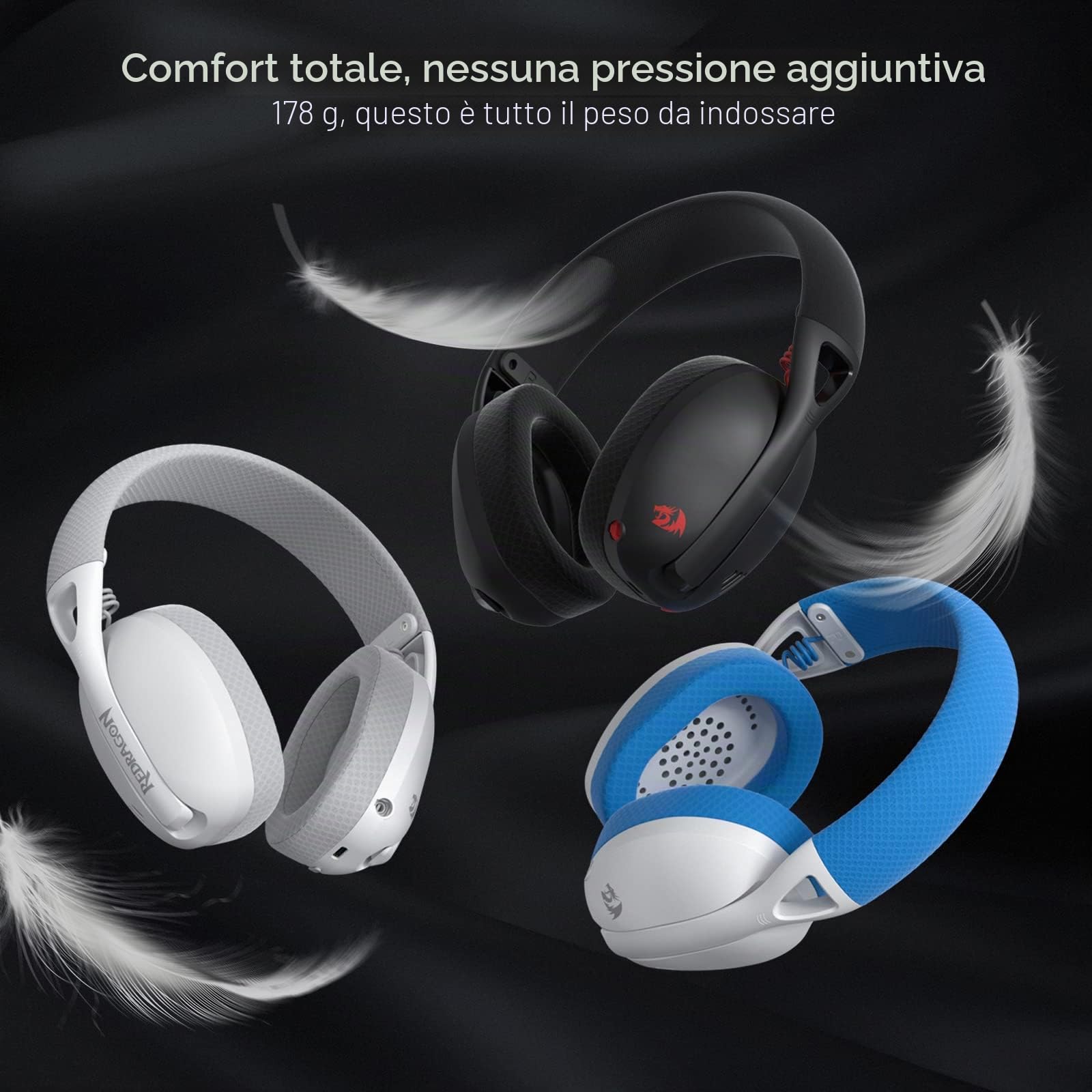 Redragon H848 BT Cuffie Gaming Senza Fili Leggere 7.1 Surround | Driver da 40 mm, microfono staccabile, compatibile con PC PS5 Switch dispositivi mobili