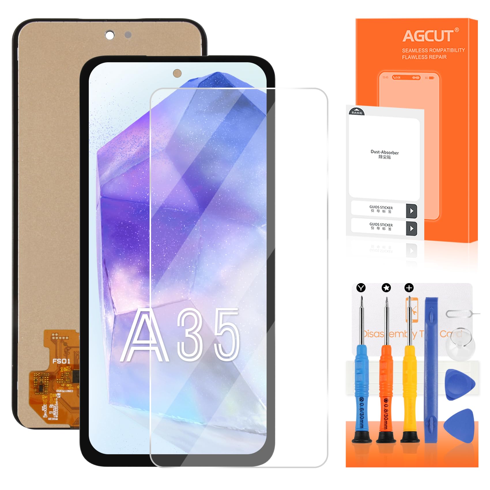 AGCUT 6.6" Incell Schermo per Samsung Galaxy A35 5G LCD Display per Galaxy A35 5G SM-A356, SM-A356E, SM-A356B LCD Touch Screen Assembly con Riparazione Strumenti, Nero, Non Supporta Impronte Digitali