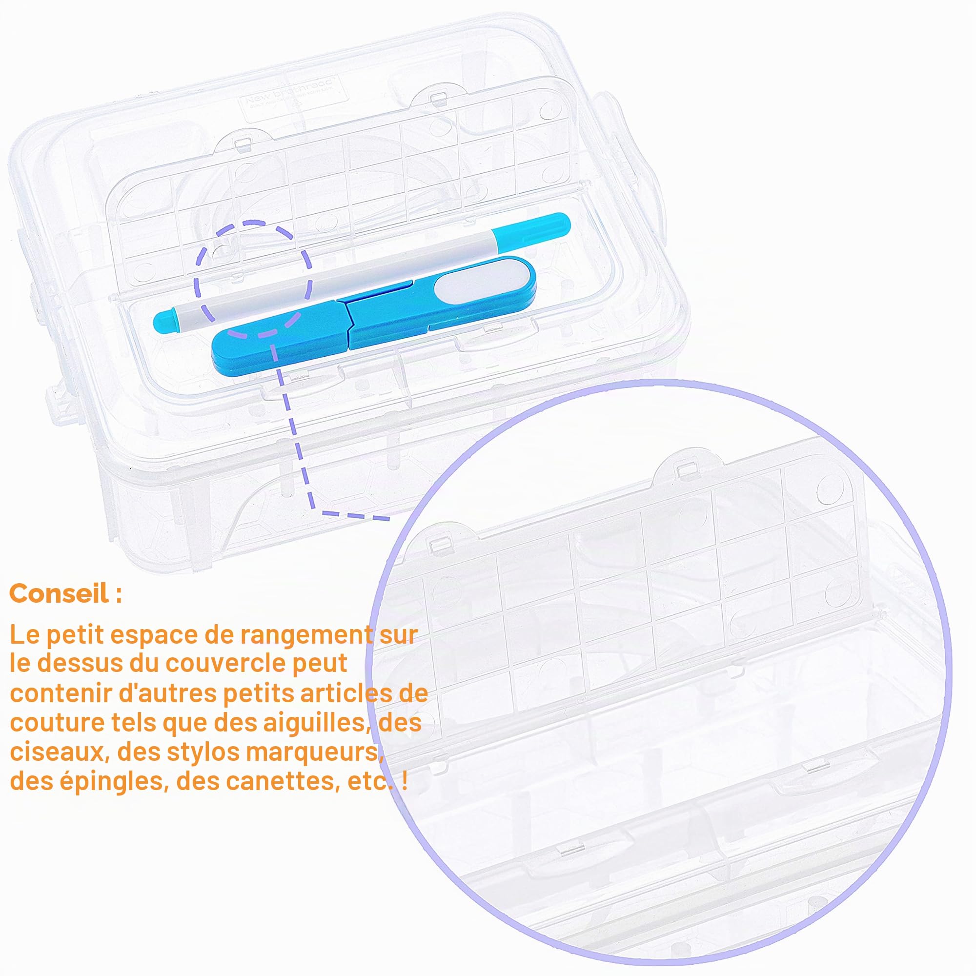 New brothread 80 Bobines de 500m de Fil pour Machine à Broder avec boîte de rangement en plastique transparent - Couleurs compatibles avec couleurs Janome et Robison-Anton