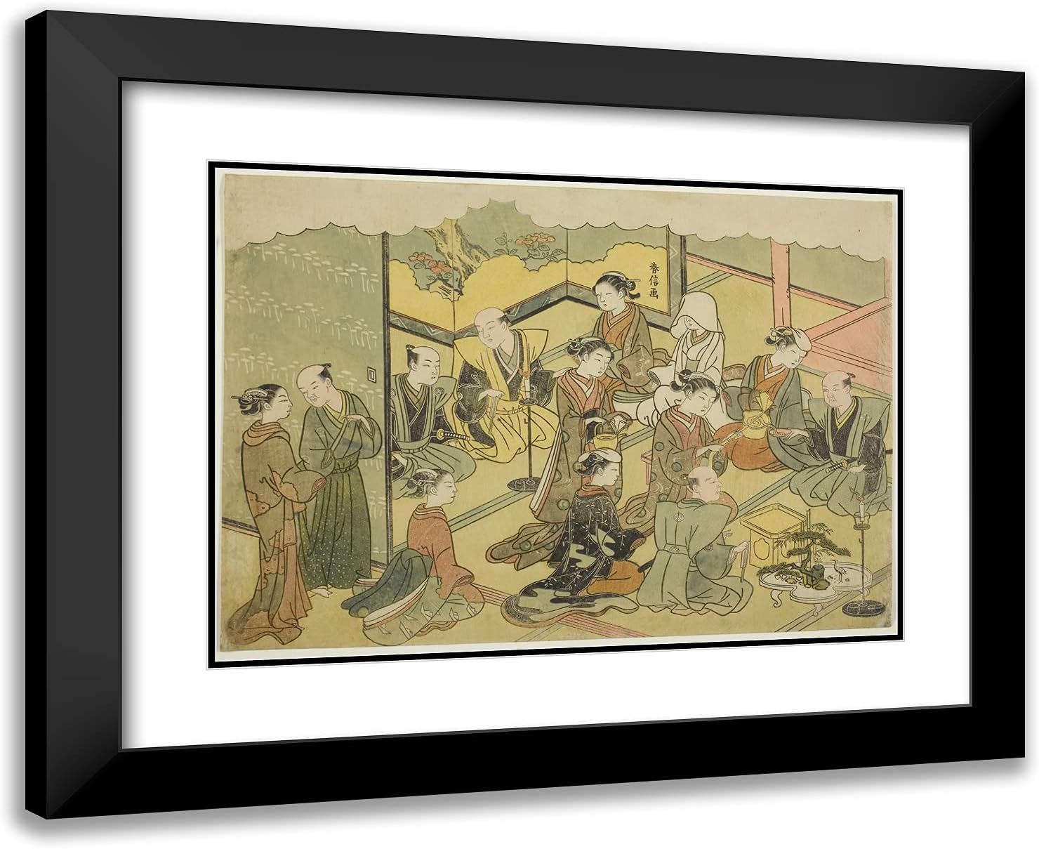 ArtDirect Suzuki Harunobu 24x20 Black Modern Framed and Double Matted Art Print Titled The Ceremonial Sake (Konrei sakazuki), The Fourth Sheet of The Series Marriage in Brocade Prints, The Carriage o