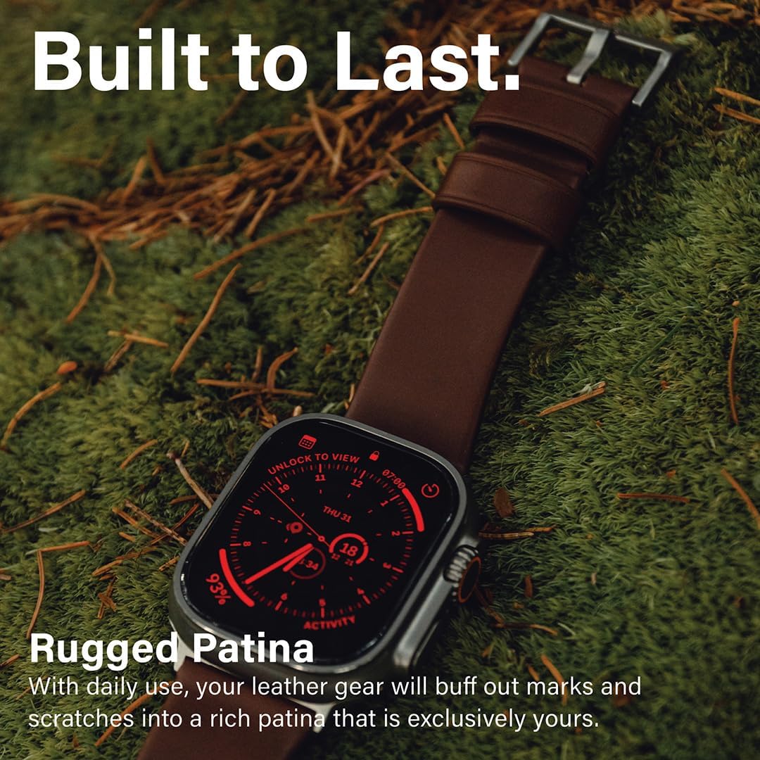 KORDIZ Modern Leather Band - Geniune Full-Grain Leather band compatible with Apple Watch band ULTRA 3 & ULTRA 2/1 [49mm] - Stylish and Durable Minimalist for Your Wrist - Rugged Patina