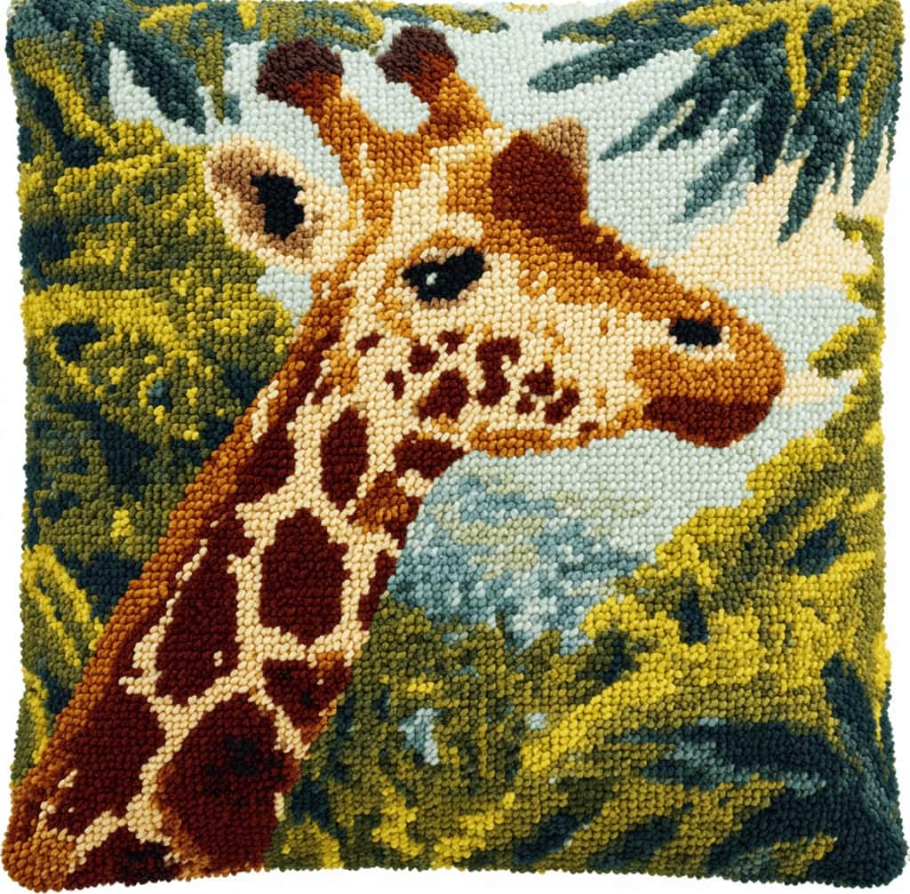 Kitquiver Latch Hook Kits Jungle Giraffe for Adults,Beginners DIY Latch Hook Cushion Kits and Latch Rug Kits Cross-Stitch Embroidery Cushion Cover for Home Sofa Decoration 17X17 in