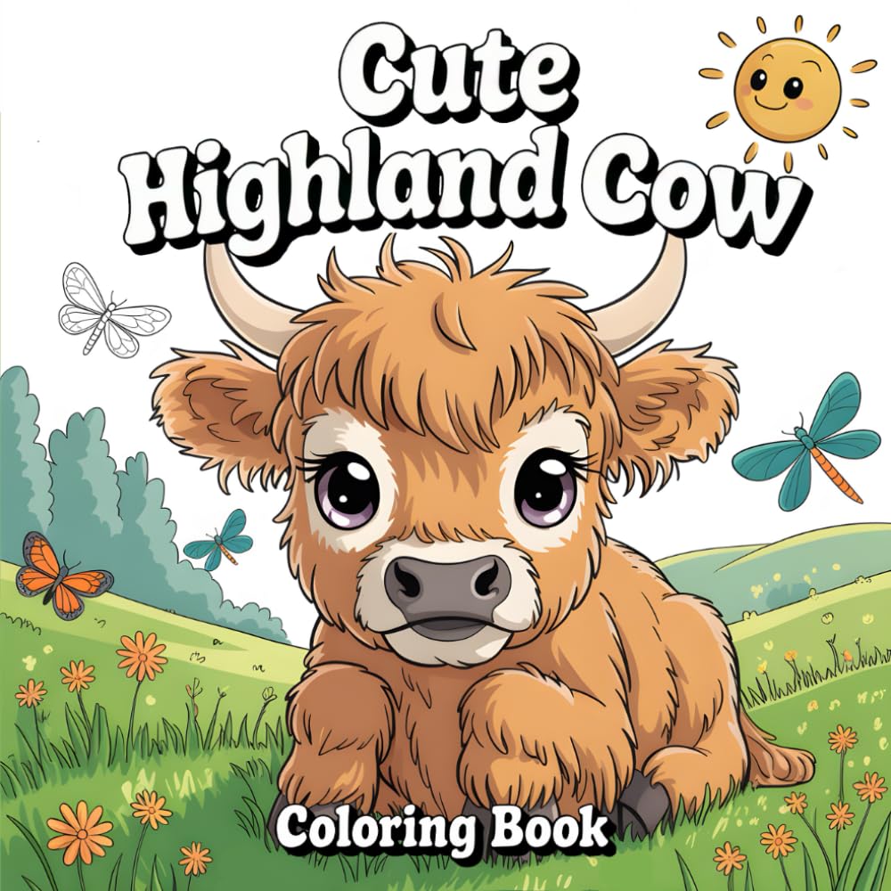 Cute Highland Cow Coloring Book: Beautiful and Cute Scottish Cows Bold and Simple Illustrations for Relaxation and Creativity
