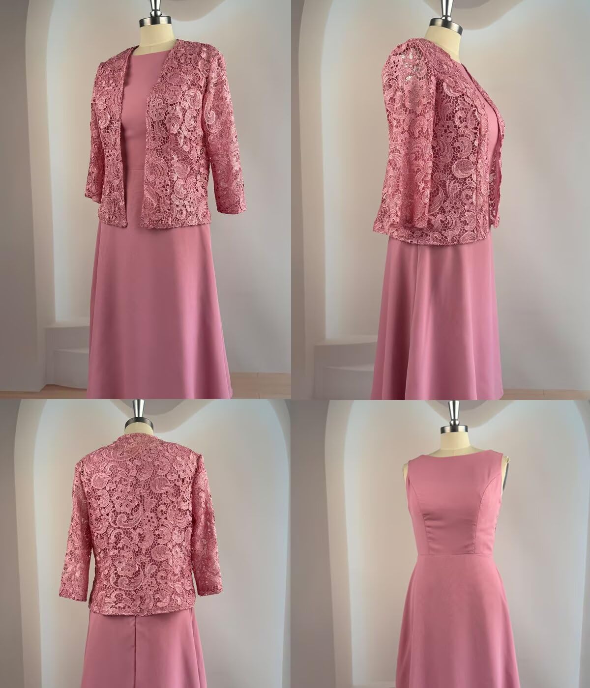 2 Pieces Mother of The Bride Dresses Laces Mother of The Groom Dress 3/4 Sleeve Long Formal Evening Gowns - Image 4