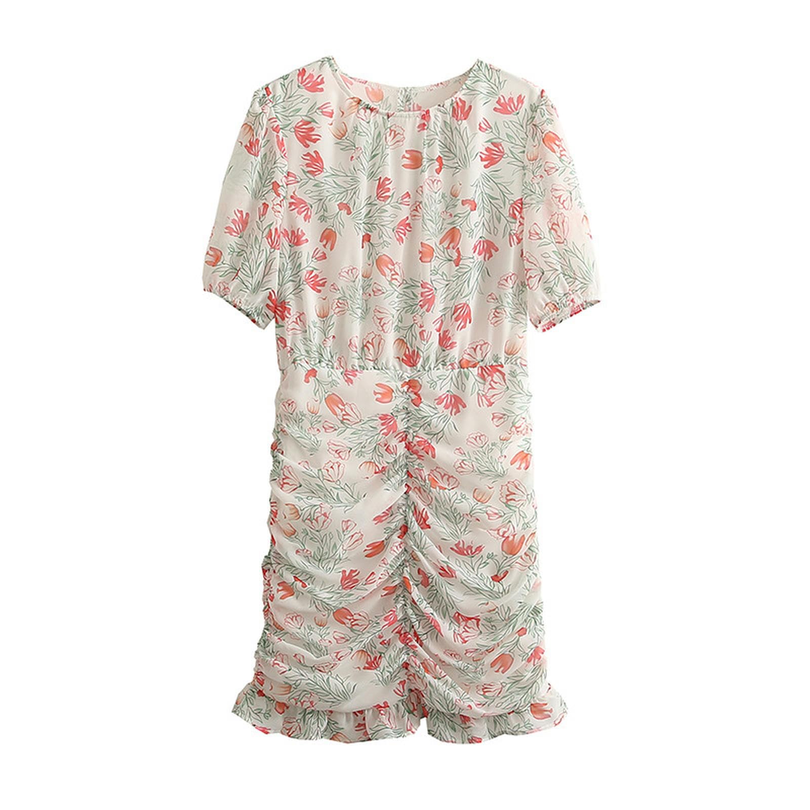Robe d'été en mousseline fluide anti-plis imprimé floral XS