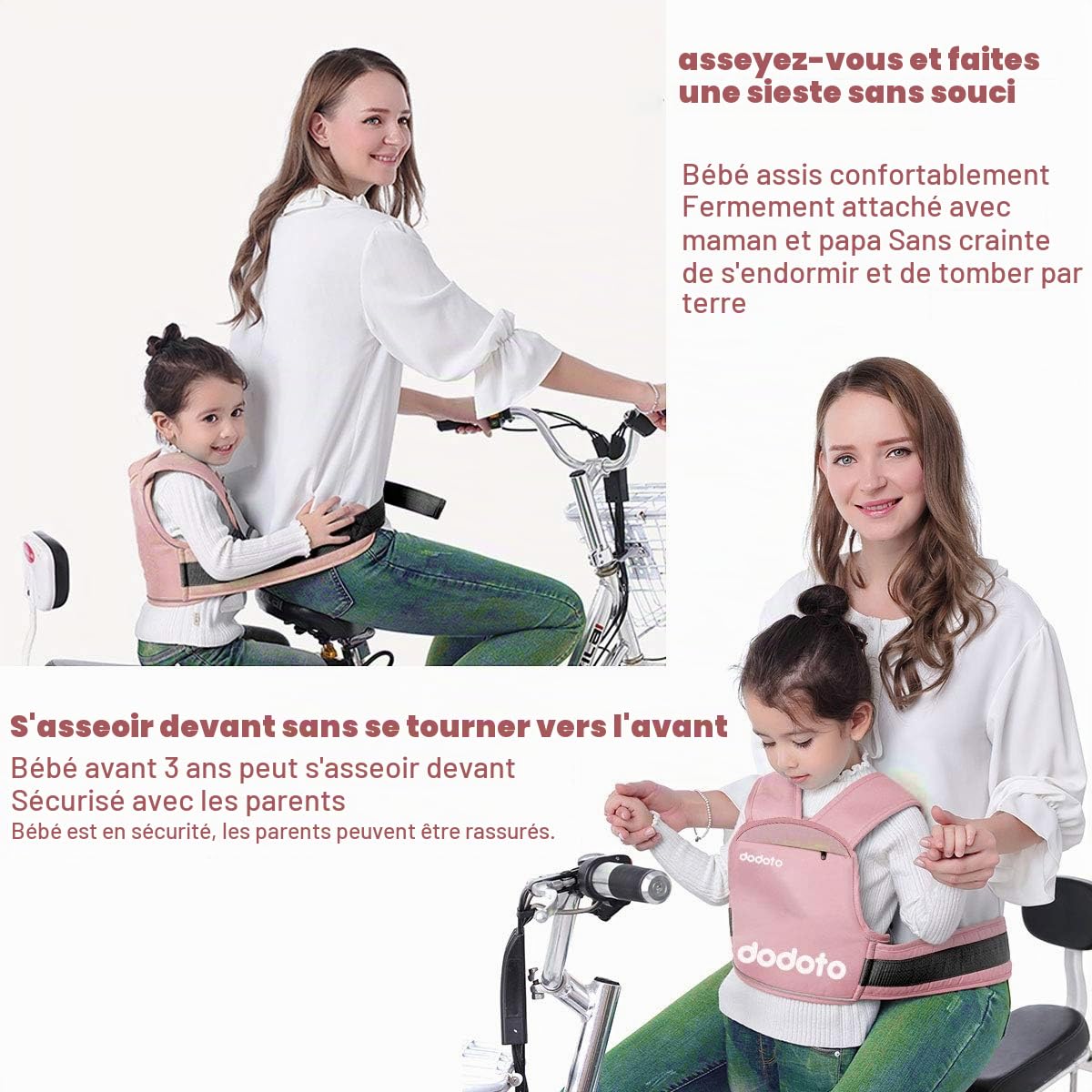 auvstar Ceinture de Sécurité Moto pour Enfants,Réglable Harnais Moto Enfant，Ceinture de Sécurité Enfant Arrière vélo électrique pour Garçons Filles âgés de 1 à 10 Ans,avec Bande Réfléchissante