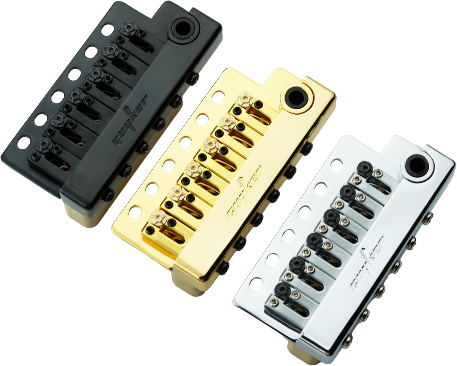 Guyker Guitar Tremolo Bridge with Stainless Steel Saddle String Space 10.8mm & Brass Block, Pop-In Vibrato Bar, Complete Install Kit for 6 String Electric Guitar(GG1009A-S, Chrome)