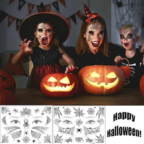 Miniatura 3 de Tatuajes temporales de telaraña de Halloween – Tatuajes falsos de cuerpo de araña – Calcomanías de tatuaje de moda impermeables oscuras para
