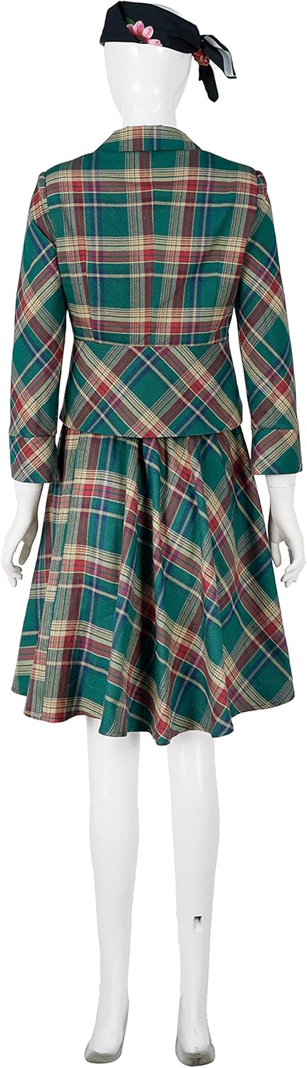 Teyujosem Women's Vintage Dress Christmas Holiday Long Sleeve Plaid Dress Set