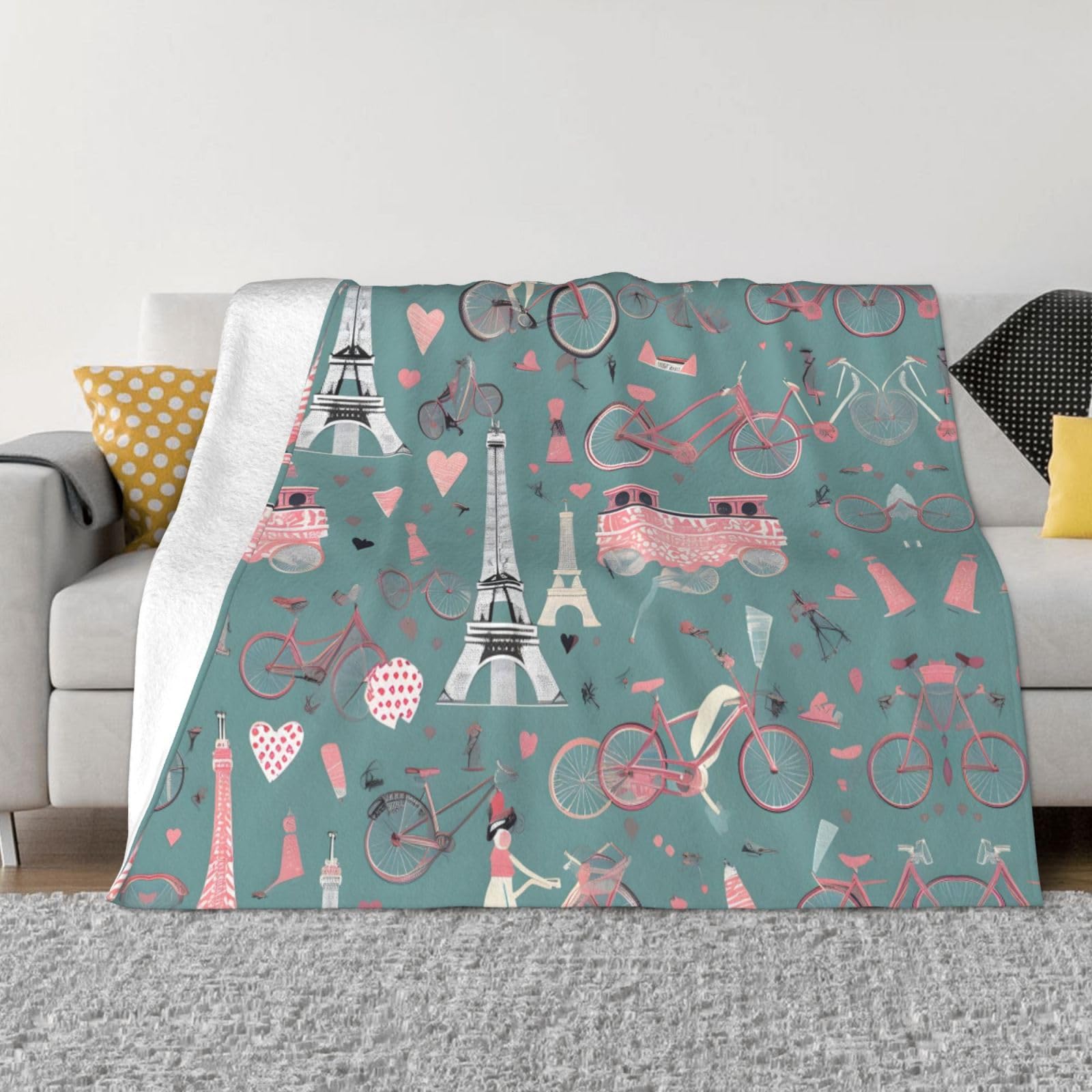 Couverture romantique flanelle Tour Eiffel OdDdot plaid chaud et doux pour lit et sofa