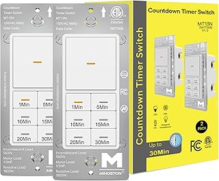 Minoston Countdown Timer Switch, 30 Min Wall Bath Fan Timer Switch for Bathroom Exhaust Fan and Light, 1-5-10-15-20-30 Minute, Neutral Wire Required, 120V, ETL & FCC Listed, 2 Pack, White (MT13N)