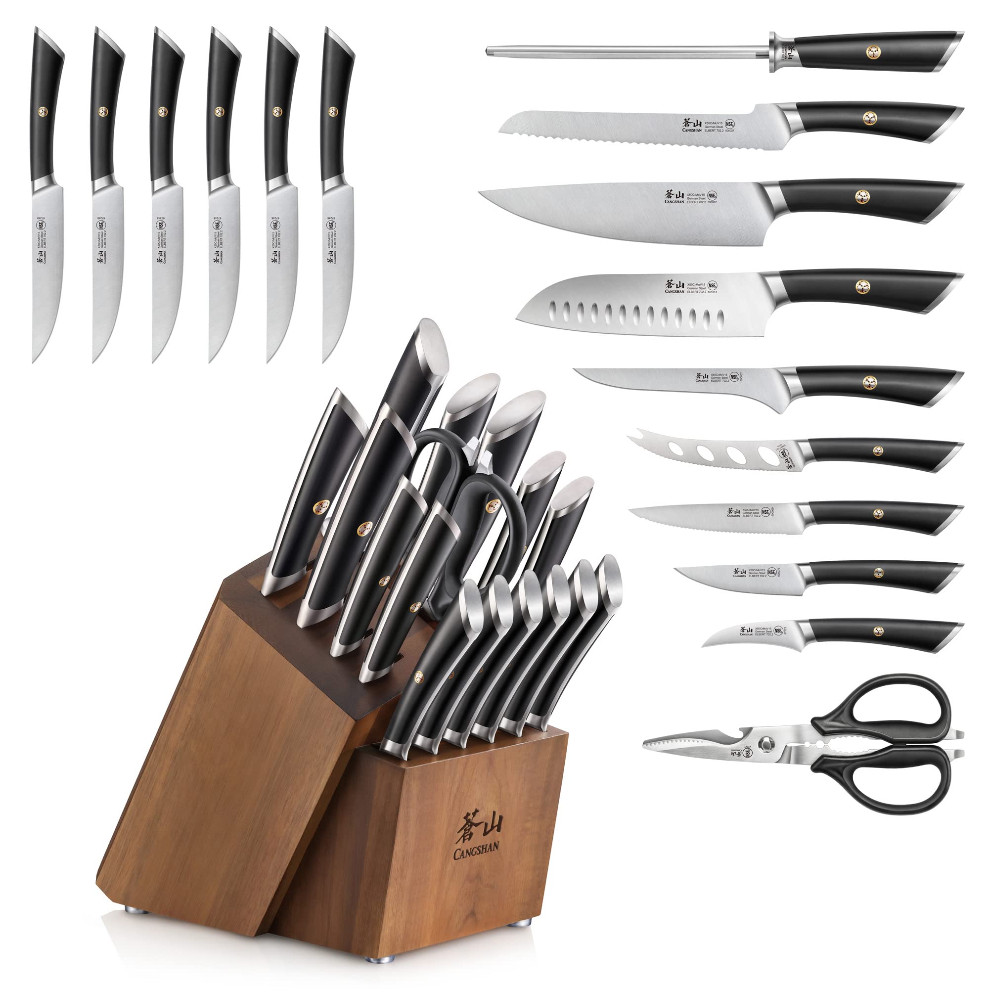 Cangshan ELBERT Series German Steel Forged Knife Block Sets (17-Piece, Black)
