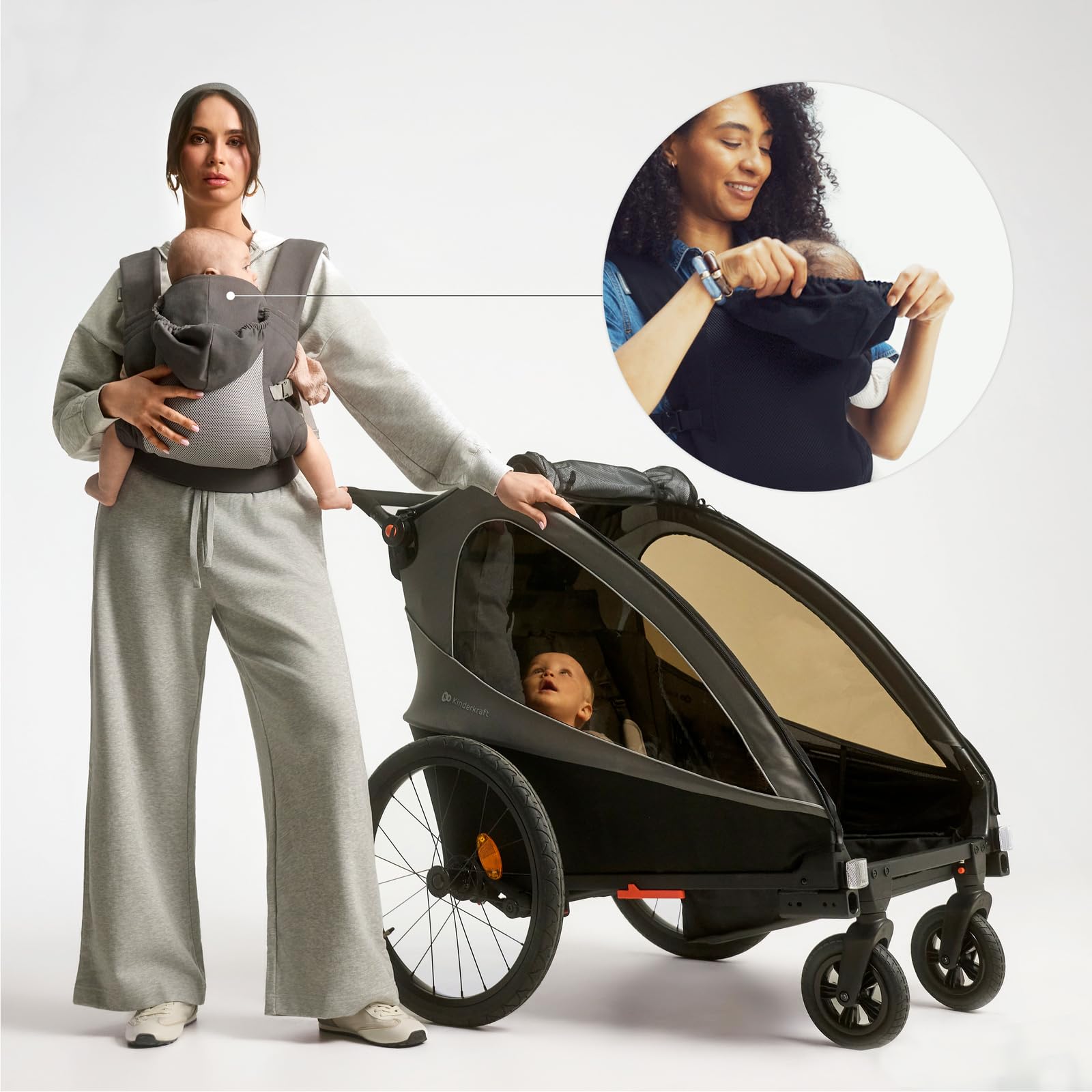 Kinderkraft ergonomische Babytrage CARRYBEE ab 3 Monaten bis 20 kg, verstellbar, feste Kapuze, aus Baumwolle und atmungsaktivem Polyester-Mesh, leicht, Beige