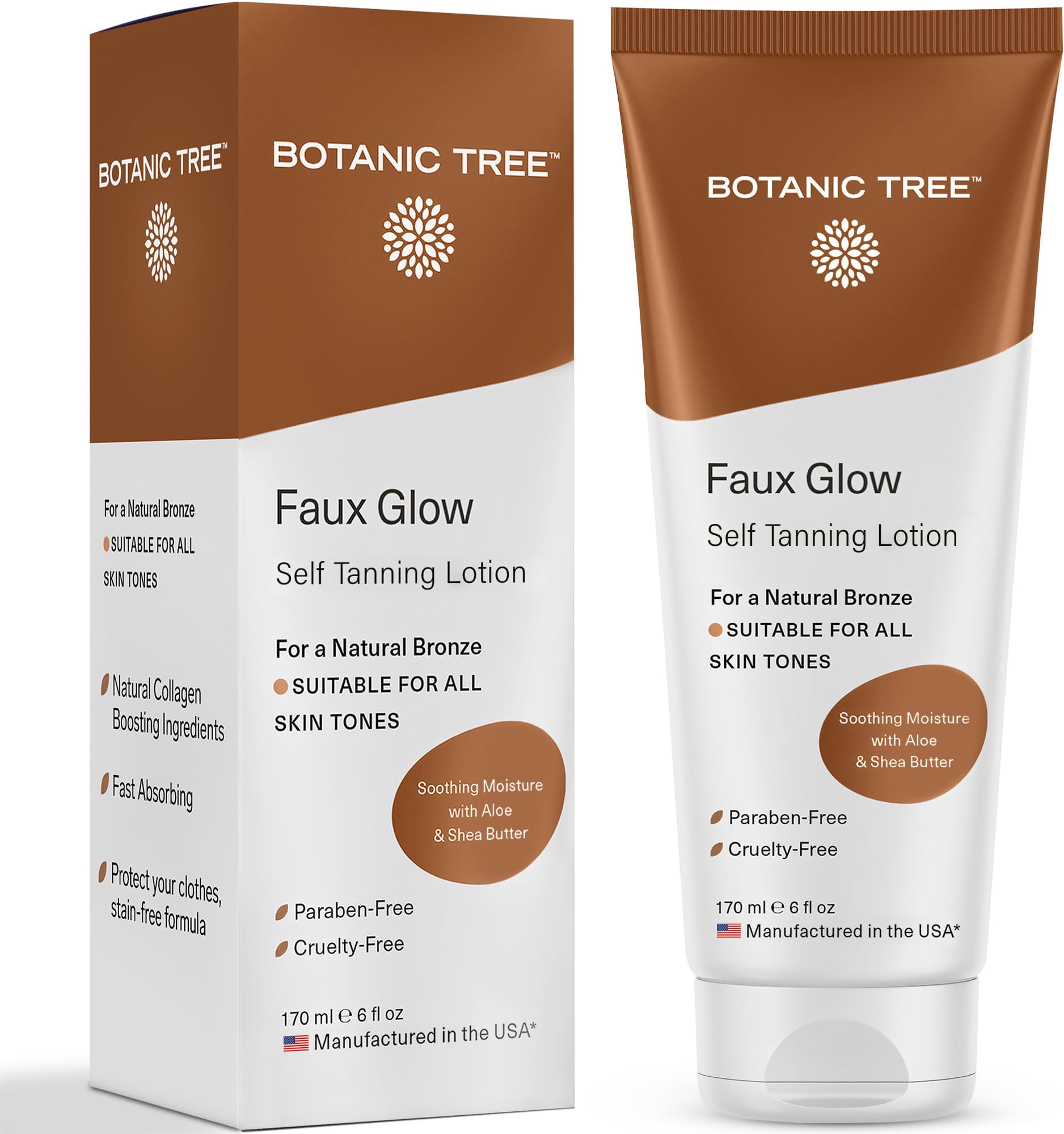 Botanic Tree Self Tanner - Sunless Tanner for Natural-Looking Fake Tan-Herbal Self Tanning Lotion for Flawless Bronzer Skin-Instant Face and Body Tanner for Fair and Dark Skin.