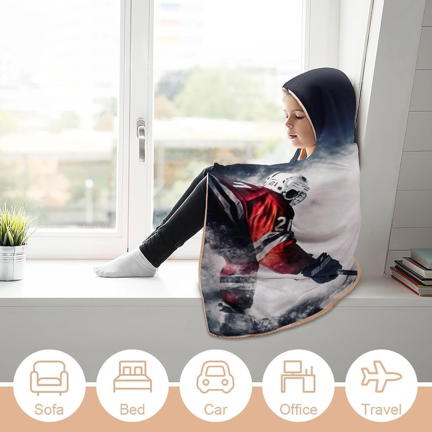 Ice Hockey Art Wearable Fleece Blanket with Hood for Men & Women Oversized Hoodie Blanket Soft Cozy Gift-