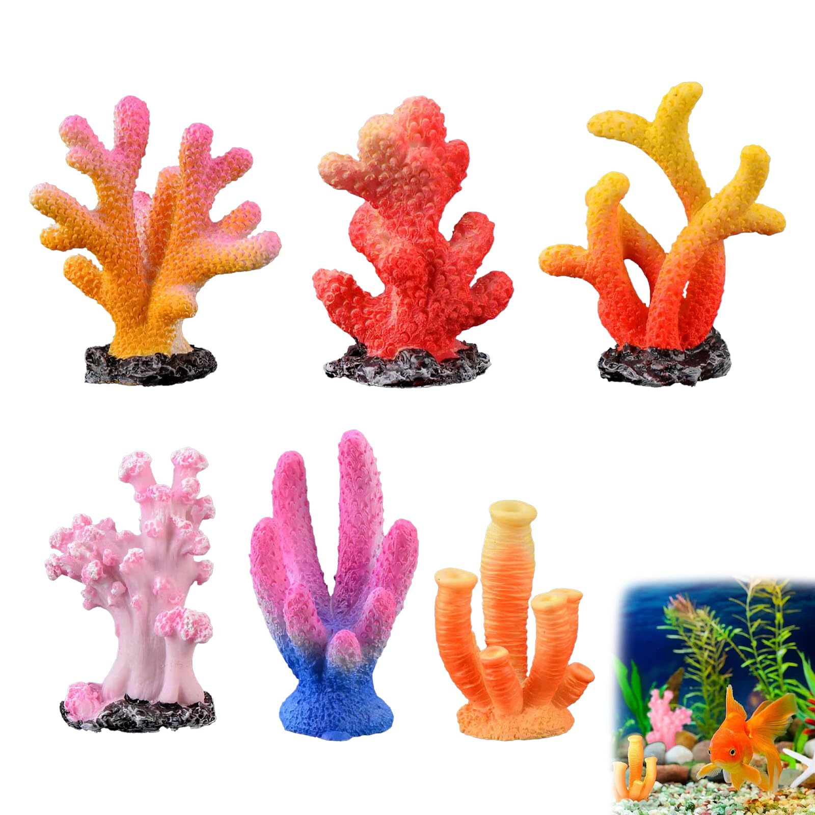 Aquarium Decorations – 6pcs Mini Coral Reef Ornaments, 3x5cm Eco Resin Decor for Freshwater & Saltwater Tanks – Vivid Marine-Themed Decor, Zero Maintenance, Safe & Durable for Fish Tanks