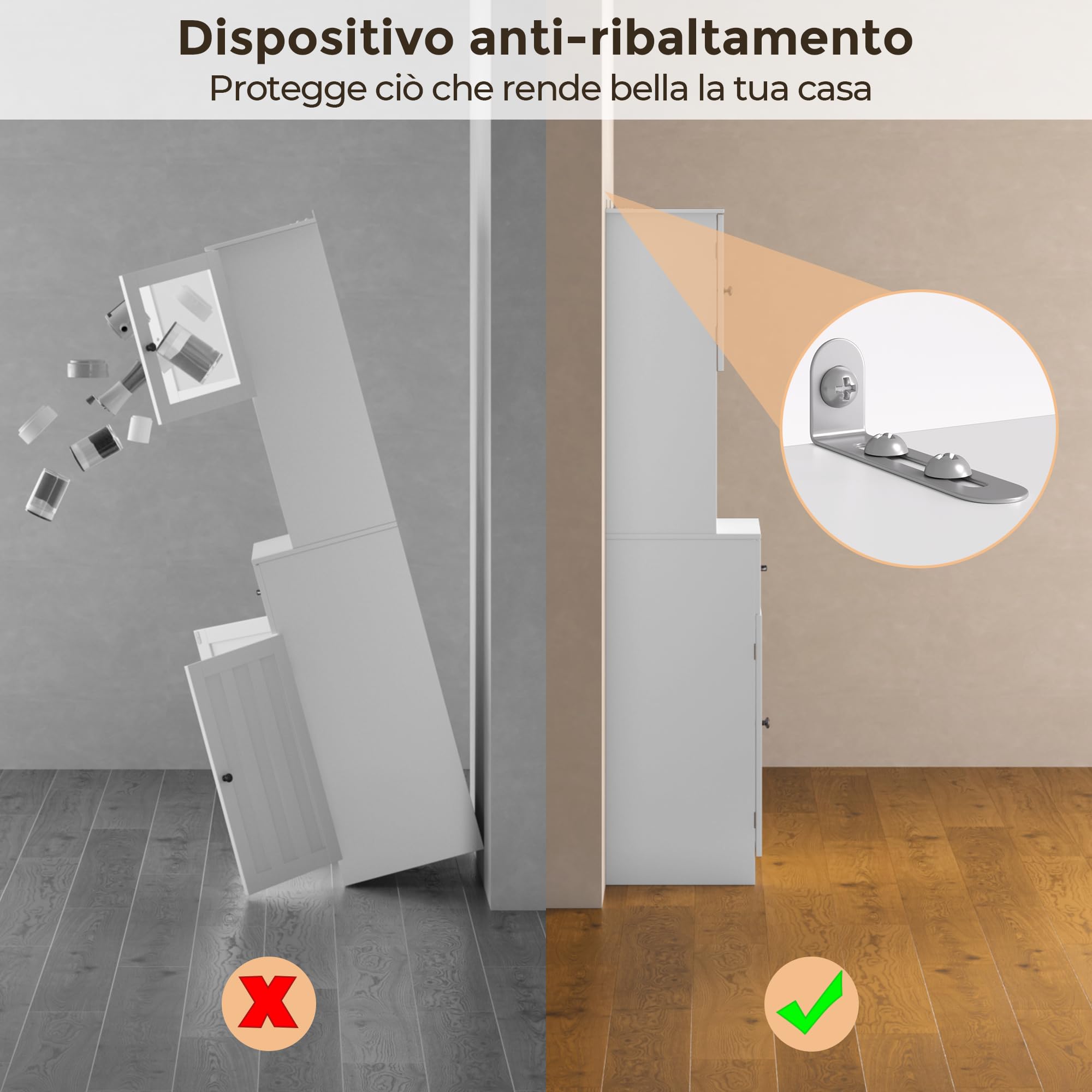 Credenza Cucina Alta,Mobile Dispensa Cucina,Armadio Buffet con 4 Ante e 1 Cassetti,con Ripiani Regolabili Scaffale per Microonde,73 x 40 x 180CM, Bianco