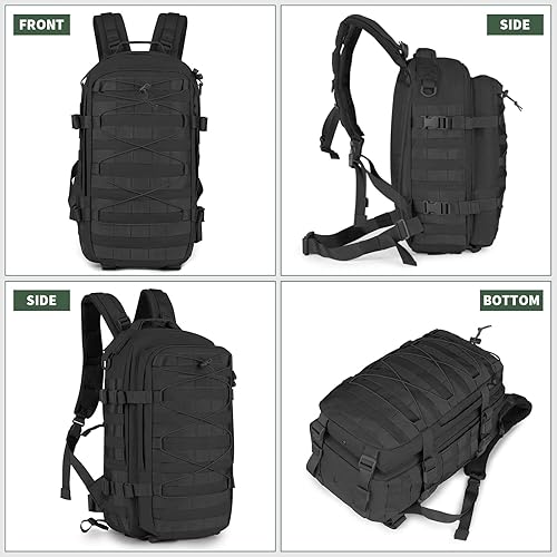 Miniatura 7 de CamGo Mochila táctica MOLLE 25L Caza Mochila Miltary Senderismo Daypack para deportes diarios al aire libre, Negro-25L, 25 L, Mochila táctica