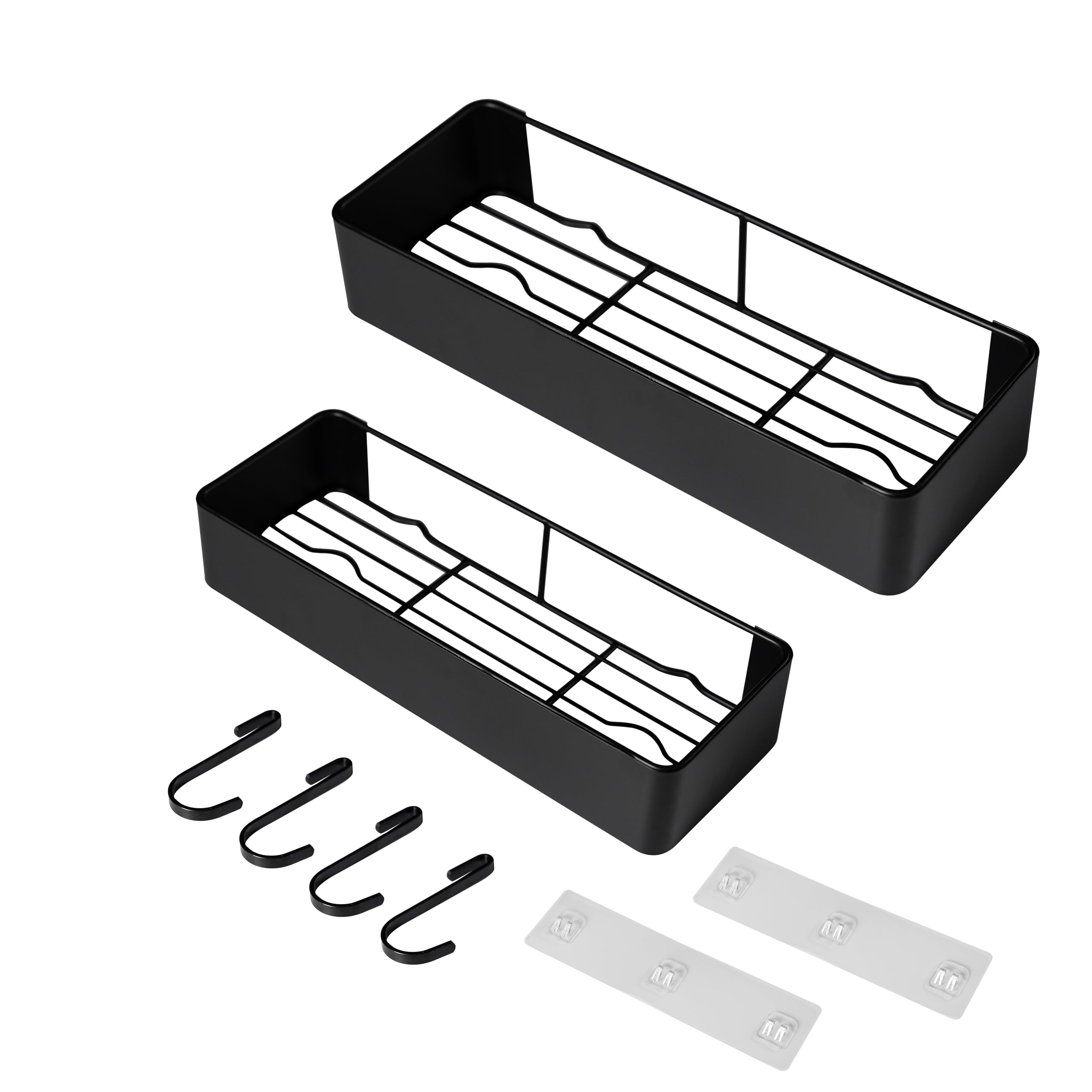Generisch AVENDO Badregal ohne Bohren – 2er Set aus rostfreiem Metall – Duschablage in edlem matt-schwarz inkl. 4 Haken – Stabiles Duschregal selbstklebend (bis 6 kg) für Bad & Küche
