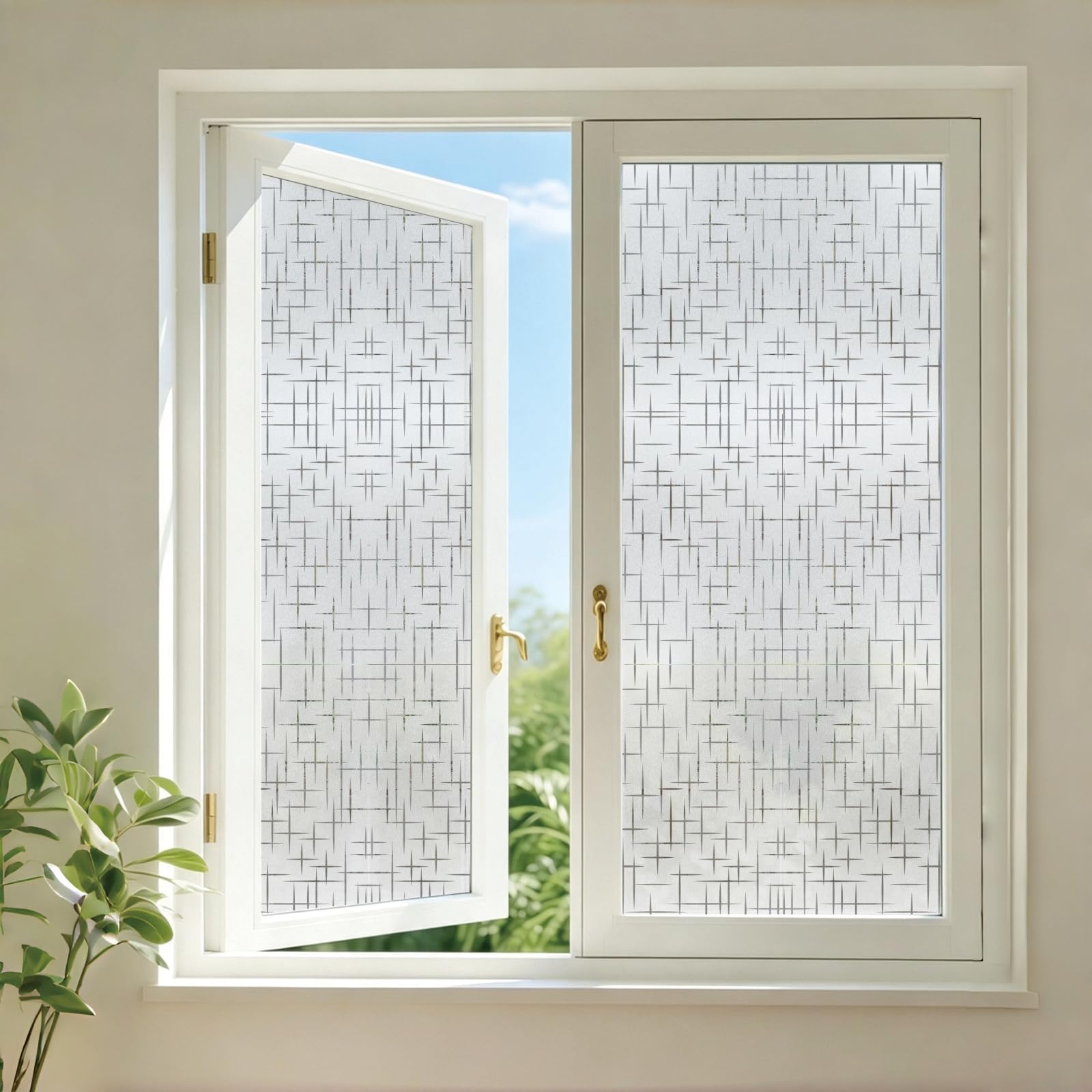 Window Privacy Film 65 x 280 cm Blocks UV Static Cling No Glue Removable Heat Cotrol, Privacy Protection, Self-Adhesive Film for Bathroom, Star