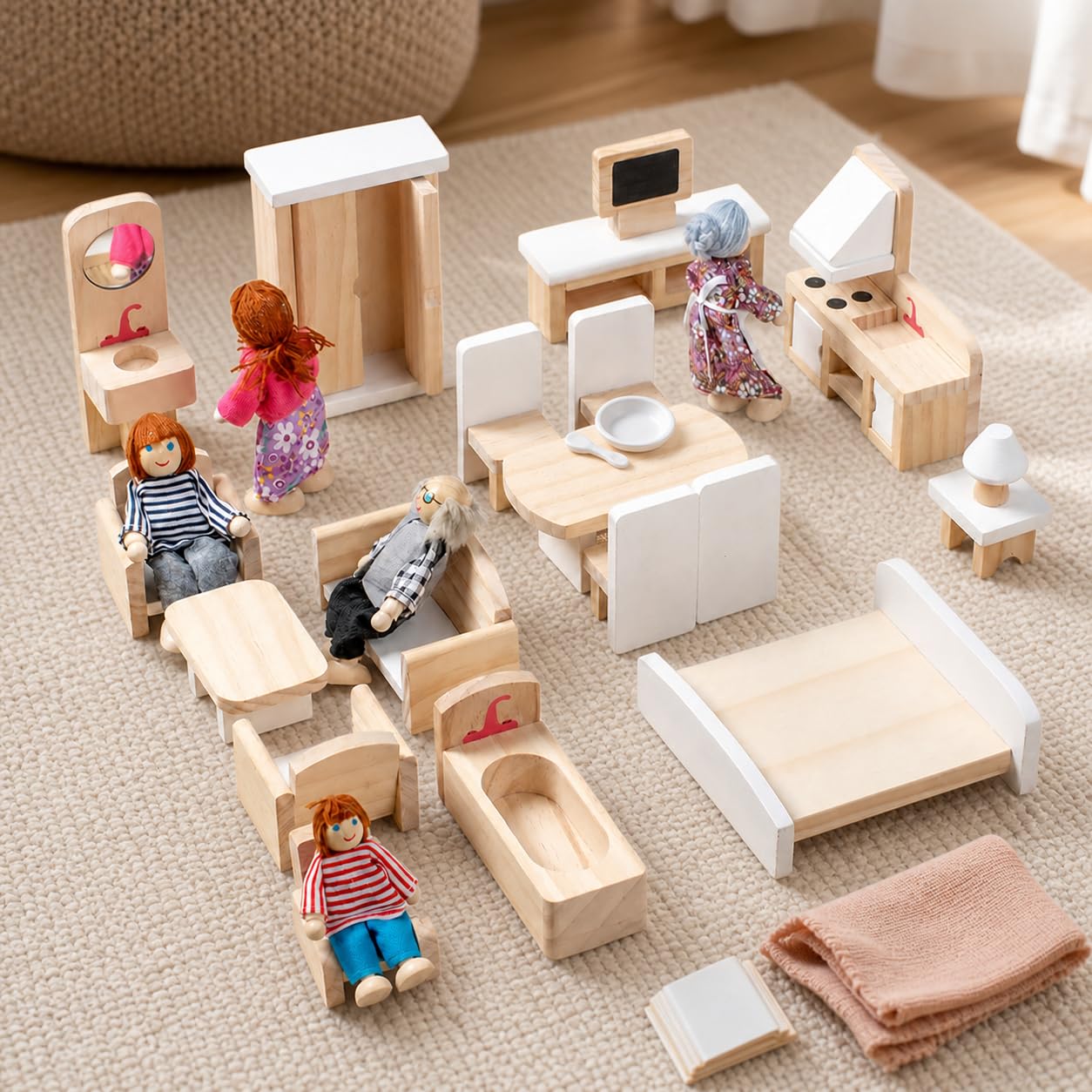 Mobili in Legno per Casa delle Bambole, Set di mobili in legno per casa delle bambole modello B