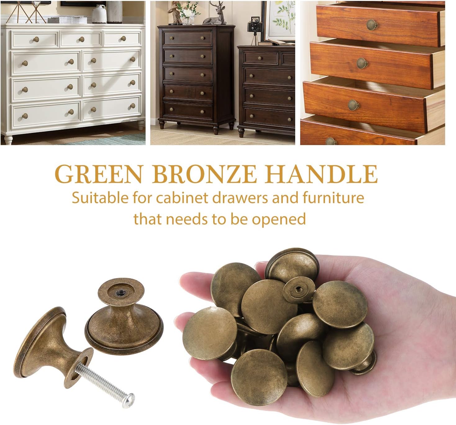 abcGoodefg 12 Pcs Vintage Antique Bronze Knobs Handle Pulls 30mm Brass Round Knobs for Cabinet Drawer Kitchen Bathroom Cupboard Home Office Furniture (Yellow Bronze)