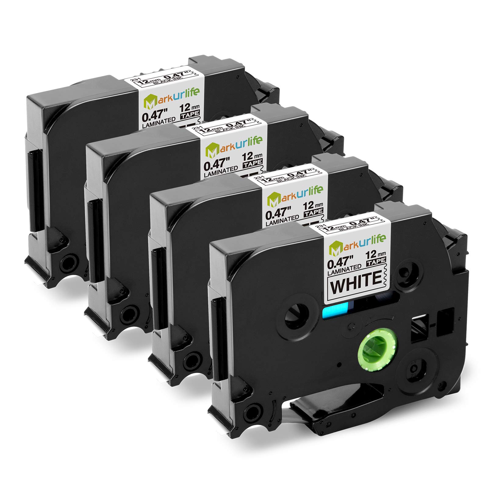 Replacement for PTouch Label Tape 12mm 0.47" Brother P Touch TZ TZe-231 TZe 231 TZe231 TZ231 1/2 Laminated White Compatible with PTD220 PT-D210 PT-D200 PTH110 PT-D400 PT-D600 Label Maker, 4-Pack